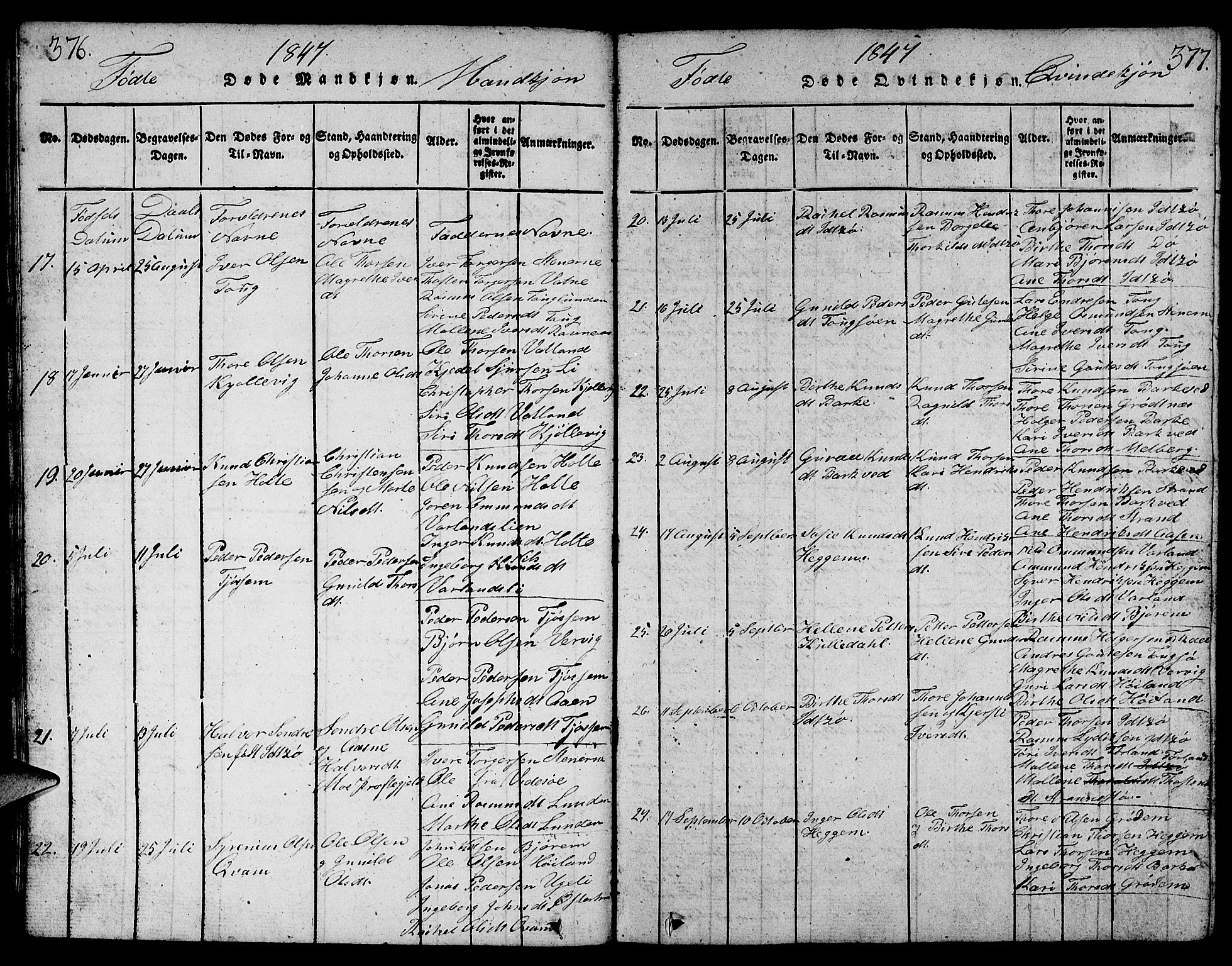 Strand sokneprestkontor, AV/SAST-A-101828/H/Ha/Hab/L0001: Parish register (copy) no. B 1, 1816-1854, p. 376-377