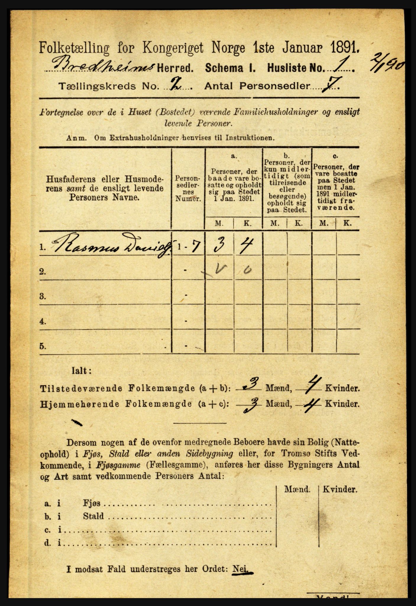 RA, 1891 census for 1446 Breim, 1891, p. 299