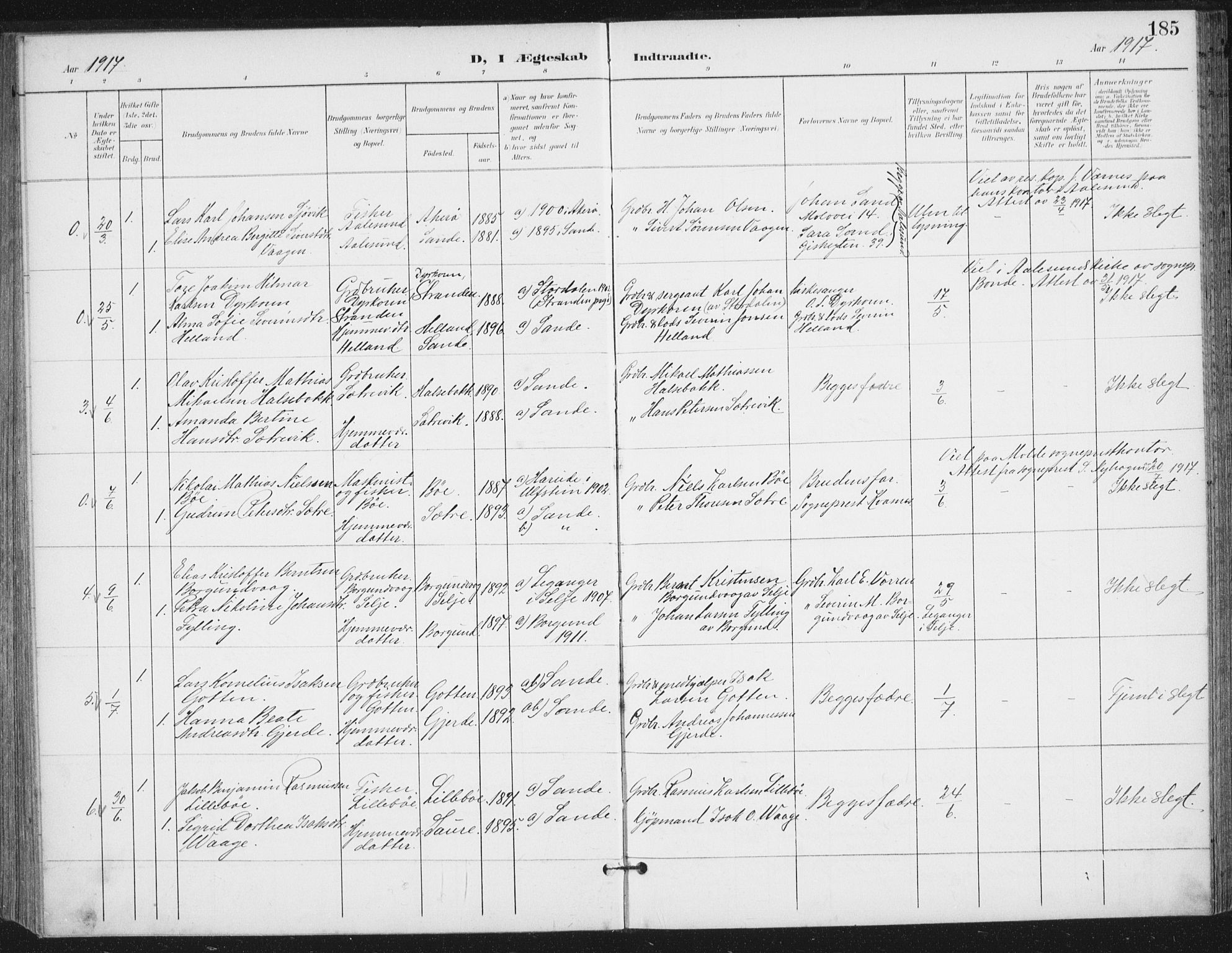 Ministerialprotokoller, klokkerbøker og fødselsregistre - Møre og Romsdal, AV/SAT-A-1454/503/L0038: Parish register (official) no. 503A06, 1901-1917, p. 185