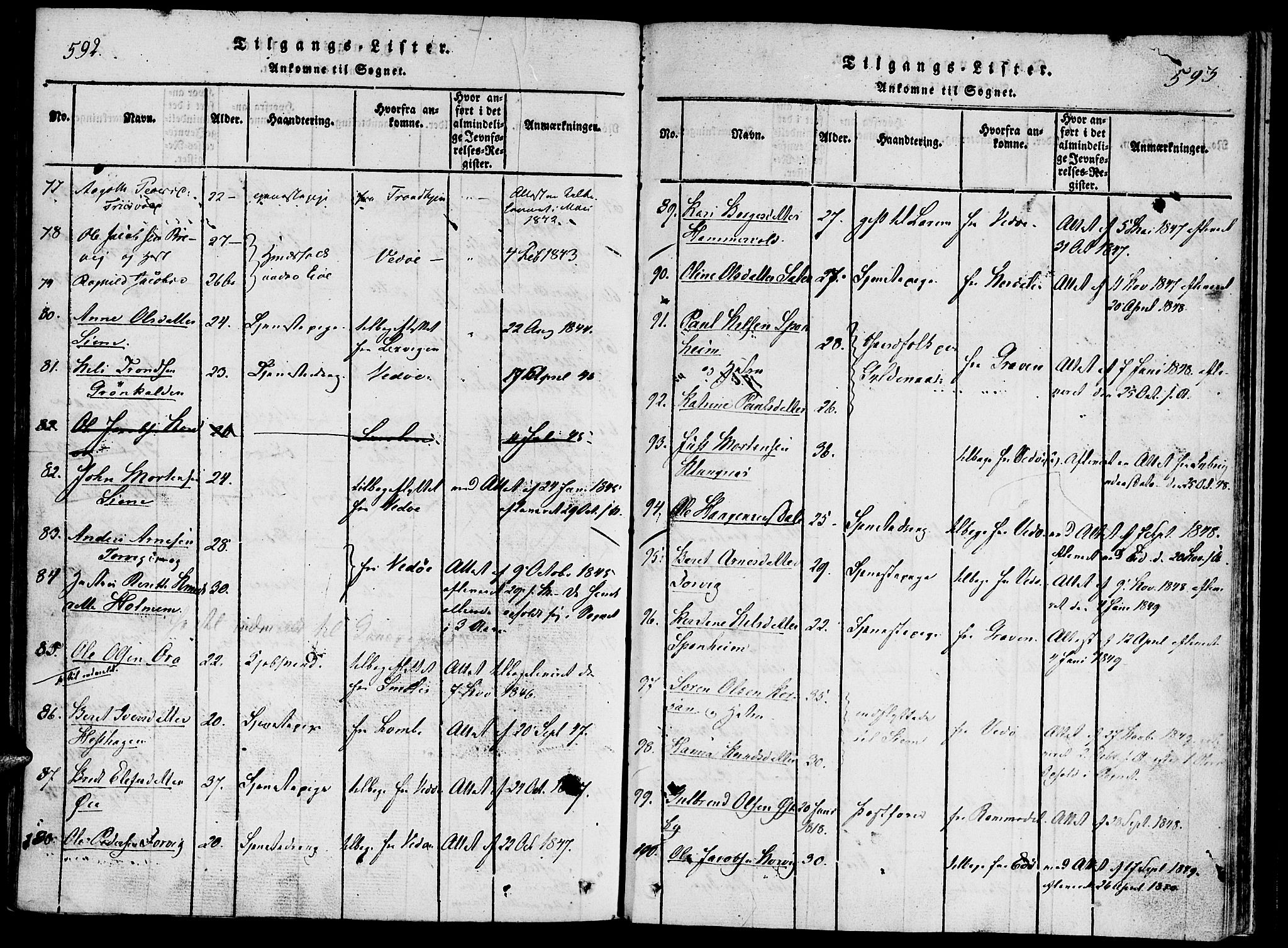 Ministerialprotokoller, klokkerbøker og fødselsregistre - Møre og Romsdal, SAT/A-1454/542/L0551: Parish register (official) no. 542A01, 1818-1853, p. 592-593