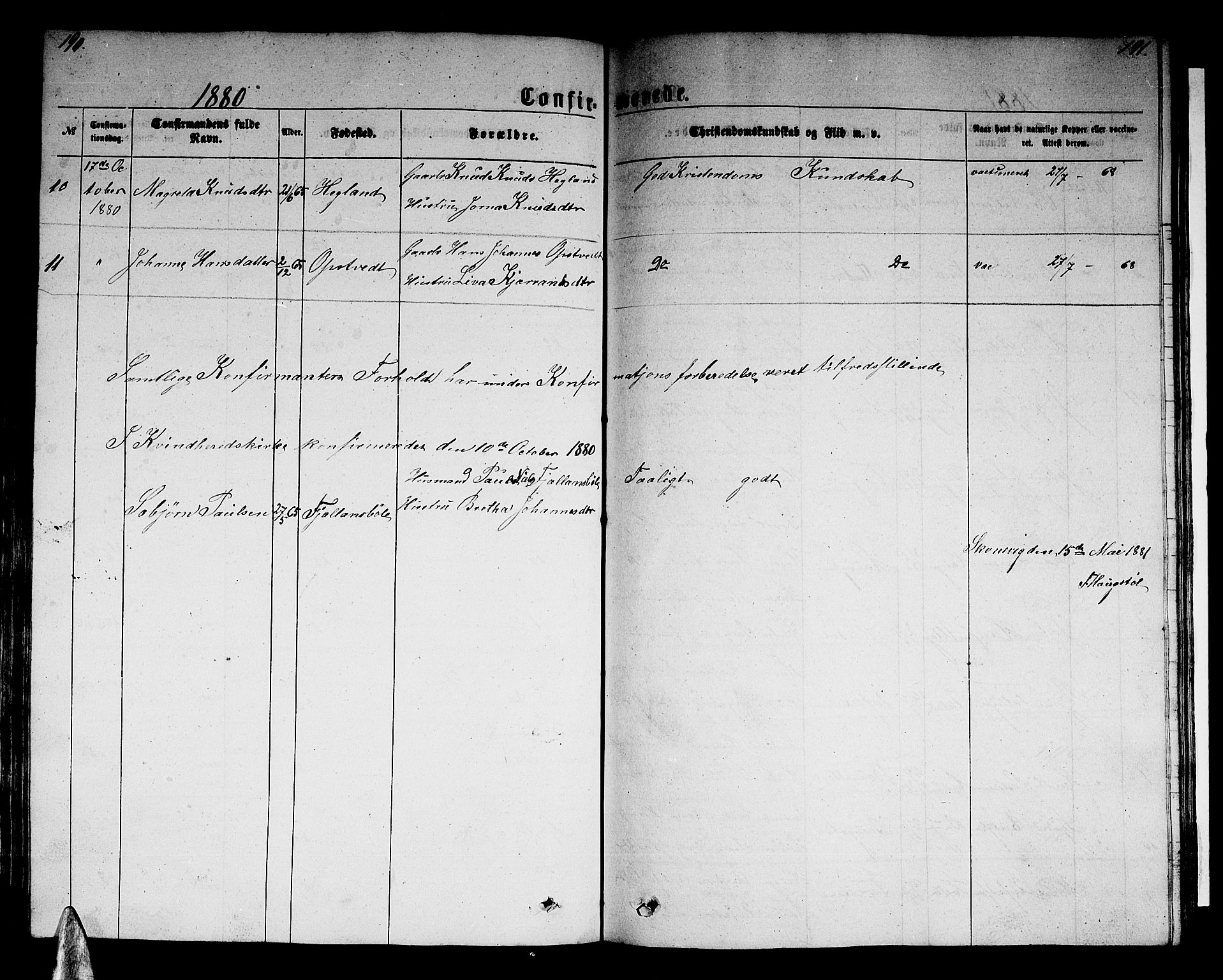 Husnes Sokneprestembete, AV/SAB-A-75901/H/Hab: Parish register (copy) no. B 1, 1860-1883, p. 190-191