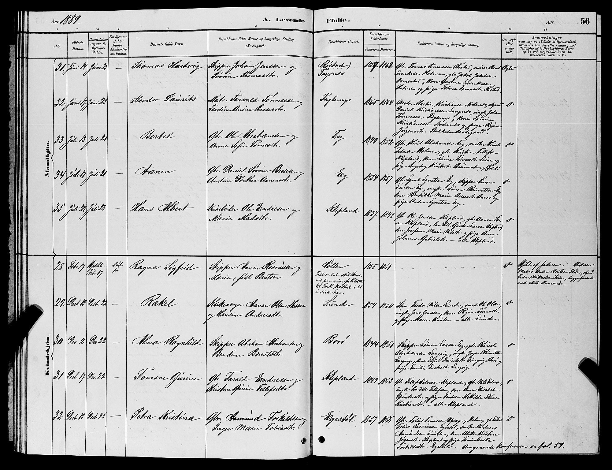 Søgne sokneprestkontor, AV/SAK-1111-0037/F/Fb/Fbb/L0005: Parish register (copy) no. B 5, 1884-1891, p. 56