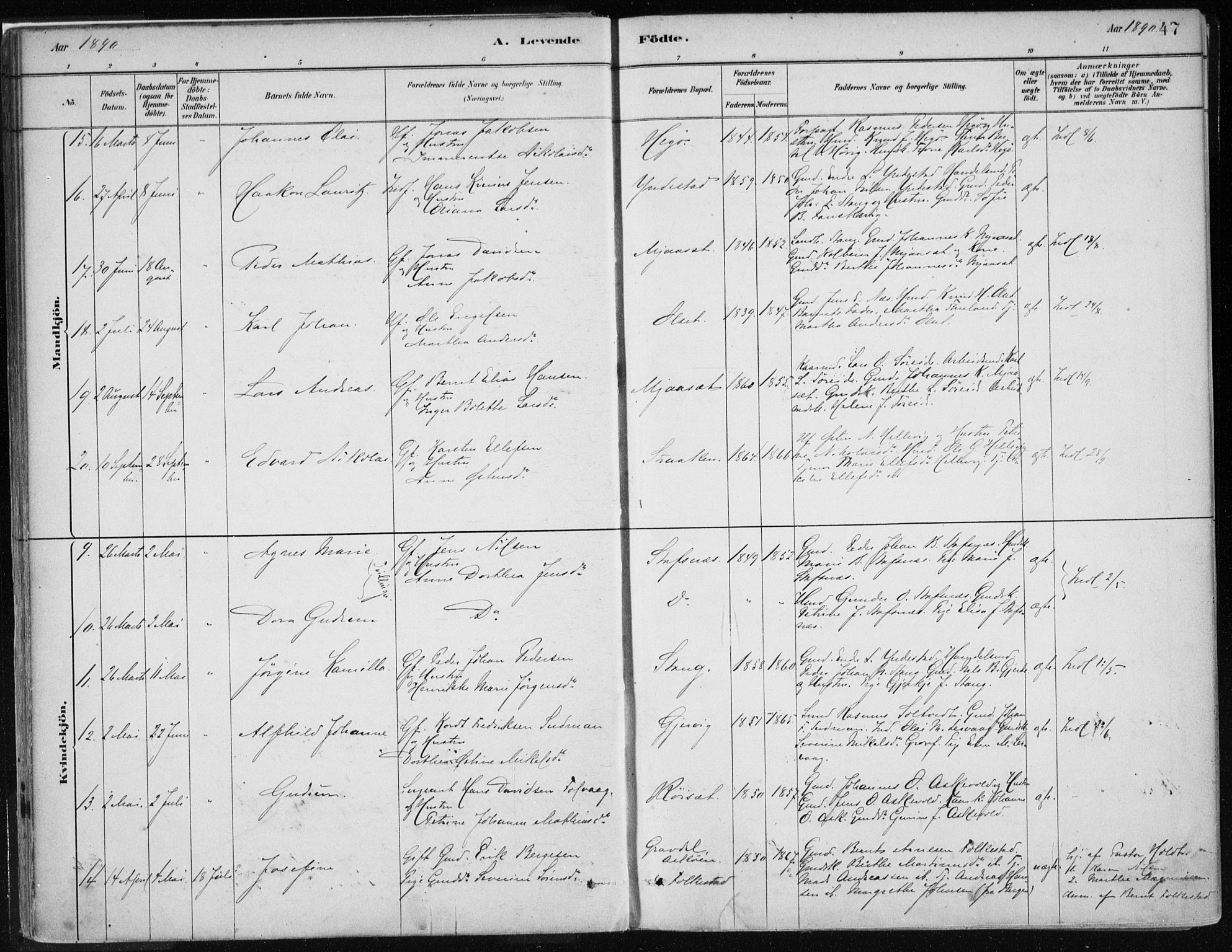 Askvoll sokneprestembete, AV/SAB-A-79501/H/Haa/Haab/L0002: Parish register (official) no. B 2, 1879-1909, p. 47