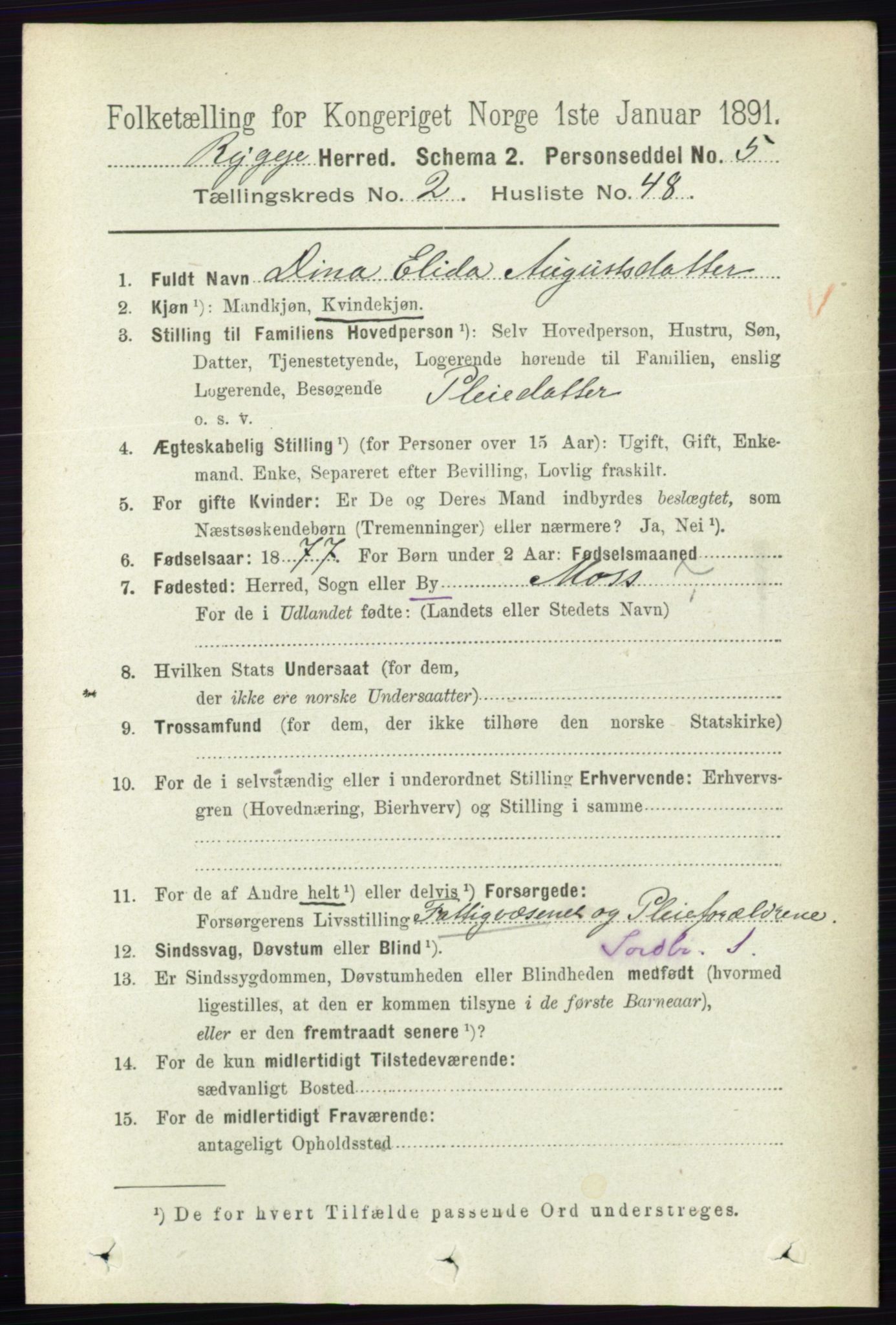 RA, 1891 census for 0136 Rygge, 1891, p. 1313