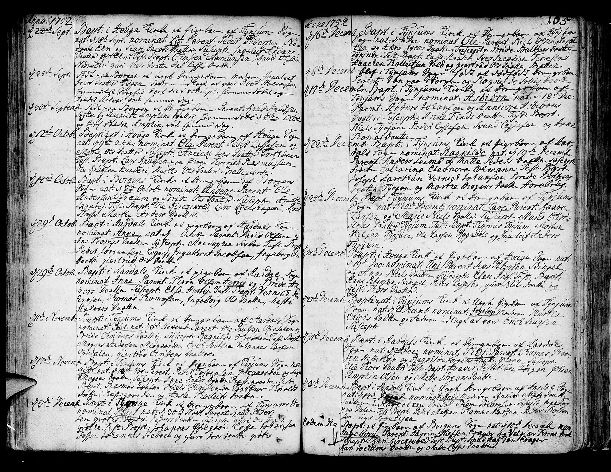 Lærdal sokneprestembete, SAB/A-81201: Parish register (official) no. A 2, 1752-1782, p. 105