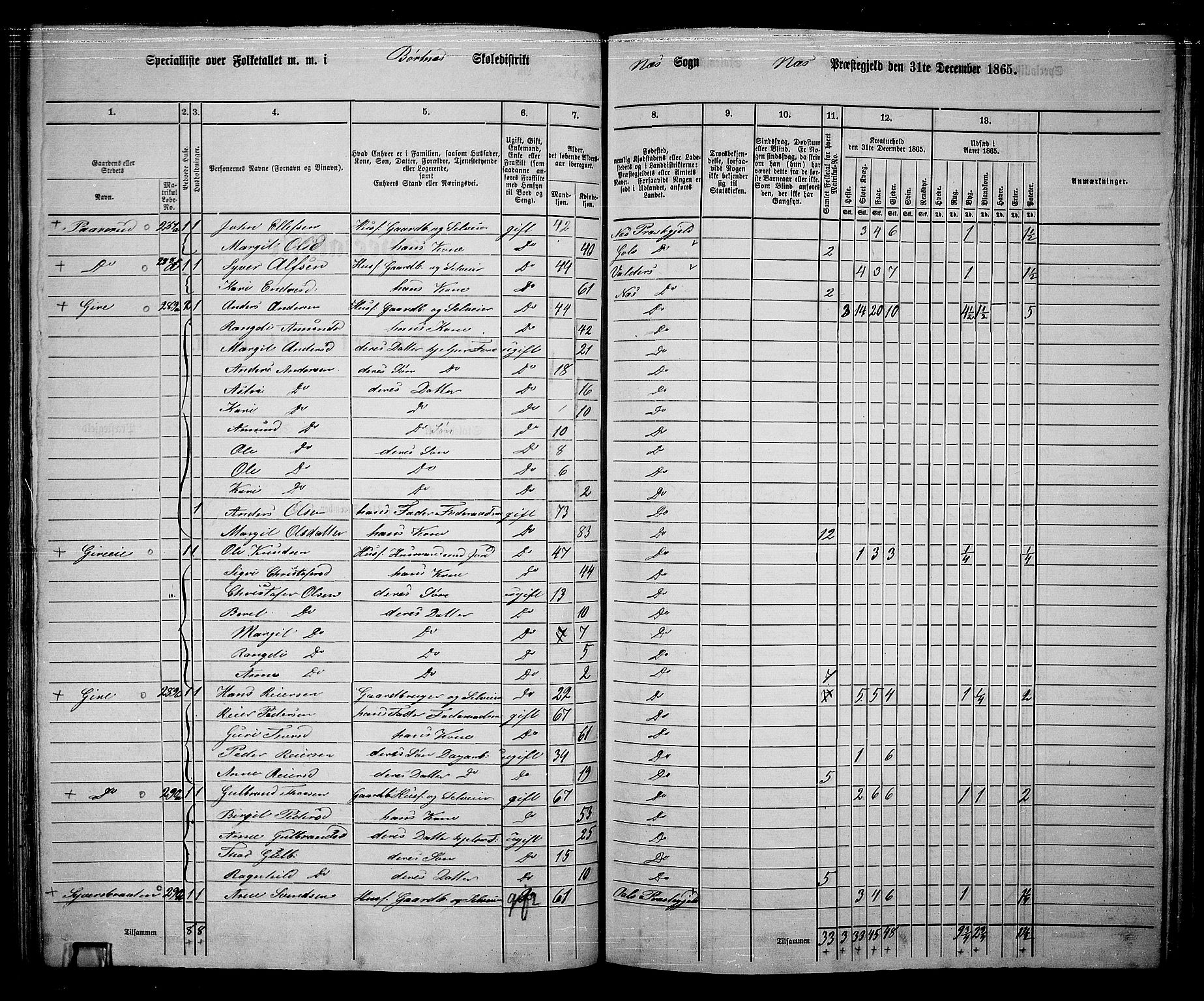 RA, 1865 census for Nes, 1865, p. 118