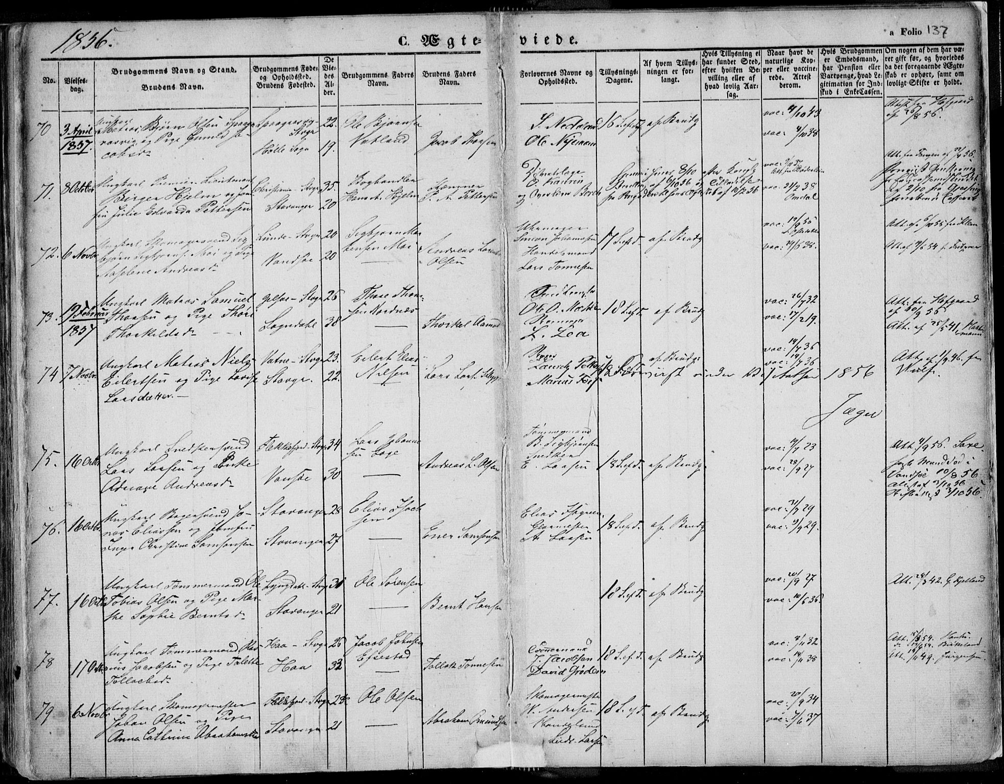 Domkirken sokneprestkontor, SAST/A-101812/001/30/30BA/L0015: Parish register (official) no. A 14, 1842-1857, p. 137