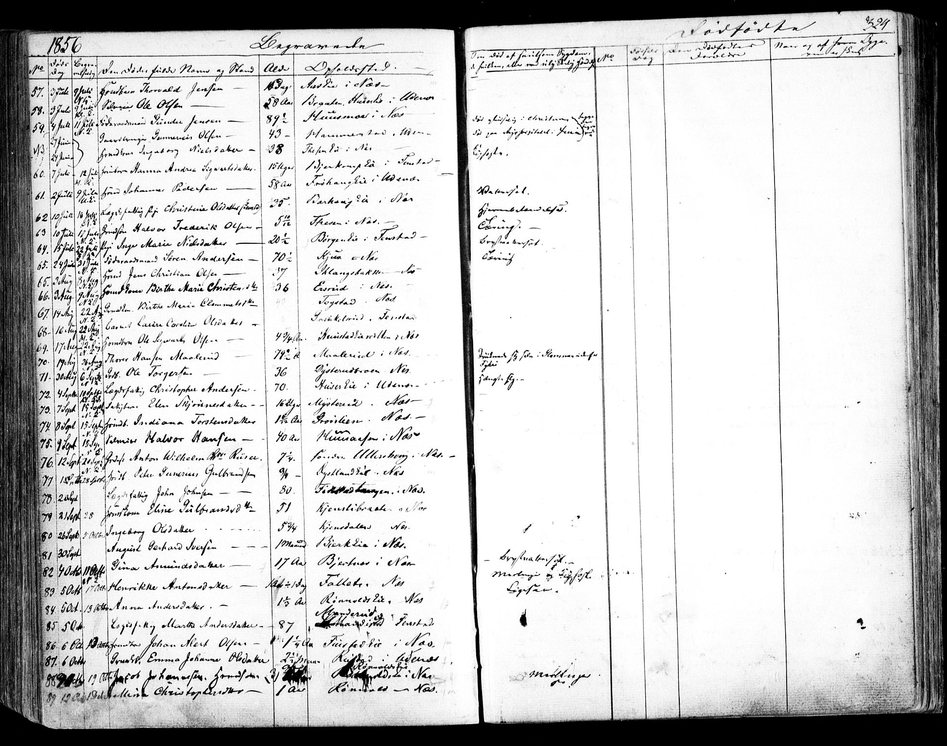 Nes prestekontor Kirkebøker, AV/SAO-A-10410/F/Fa/L0007: Parish register (official) no. I 7, 1846-1858, p. 324