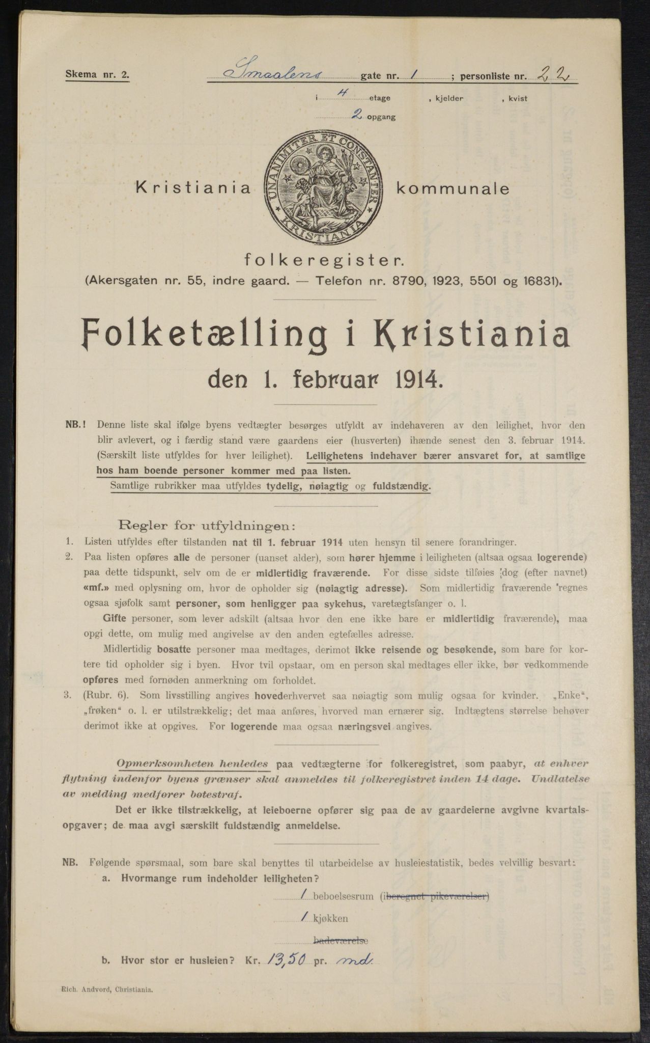 OBA, Municipal Census 1914 for Kristiania, 1914, p. 97560