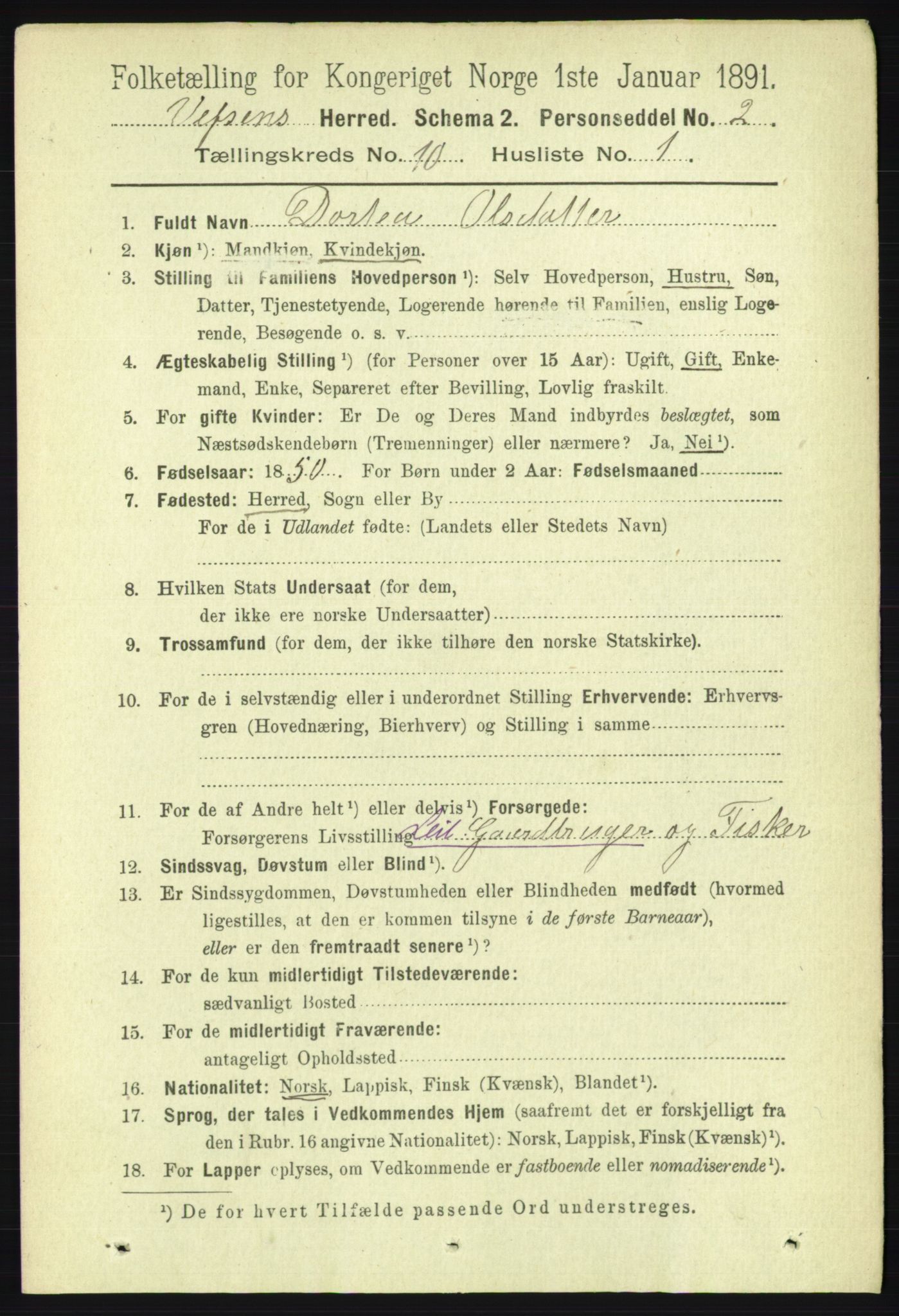 RA, 1891 census for 1824 Vefsn, 1891, p. 5194