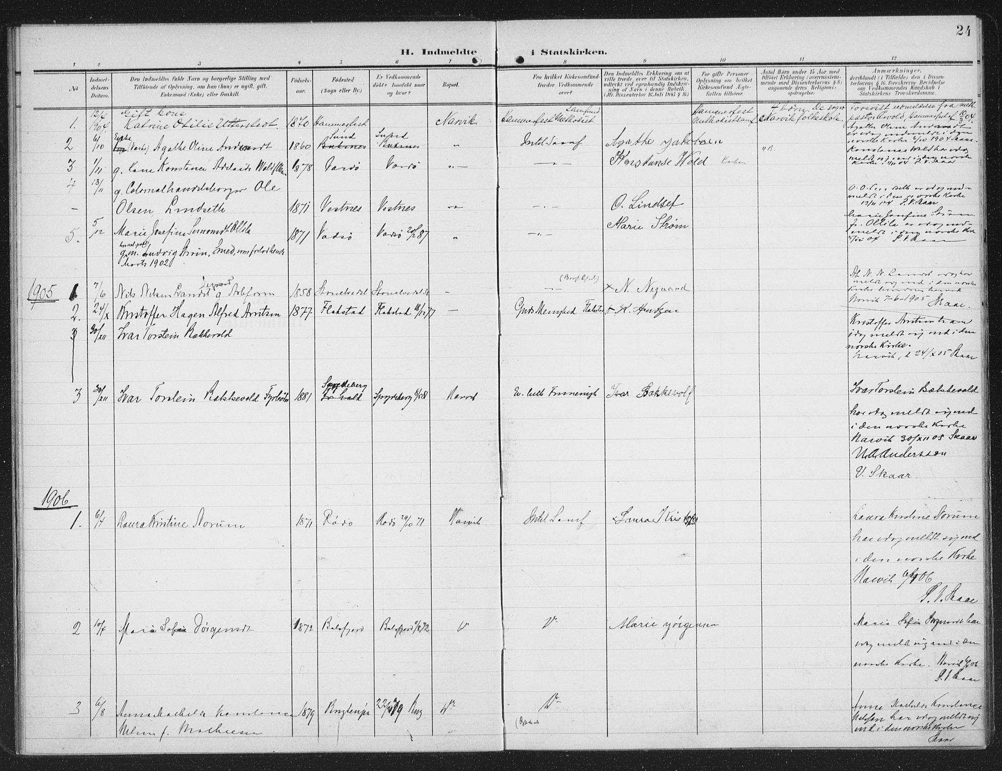 Ministerialprotokoller, klokkerbøker og fødselsregistre - Nordland, AV/SAT-A-1459/871/L0986: Parish register (official) no. 871A02, 1902-1925, p. 24