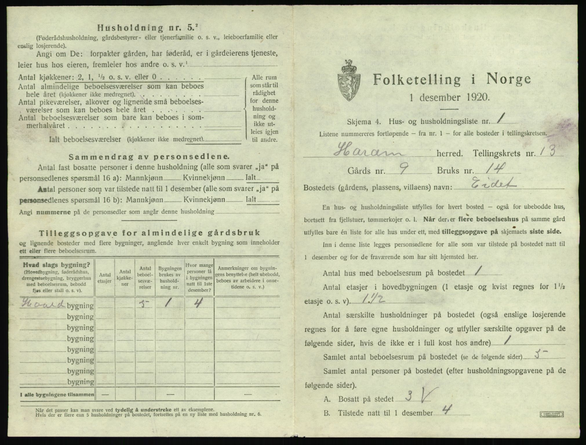 SAT, 1920 census for Haram, 1920, p. 853