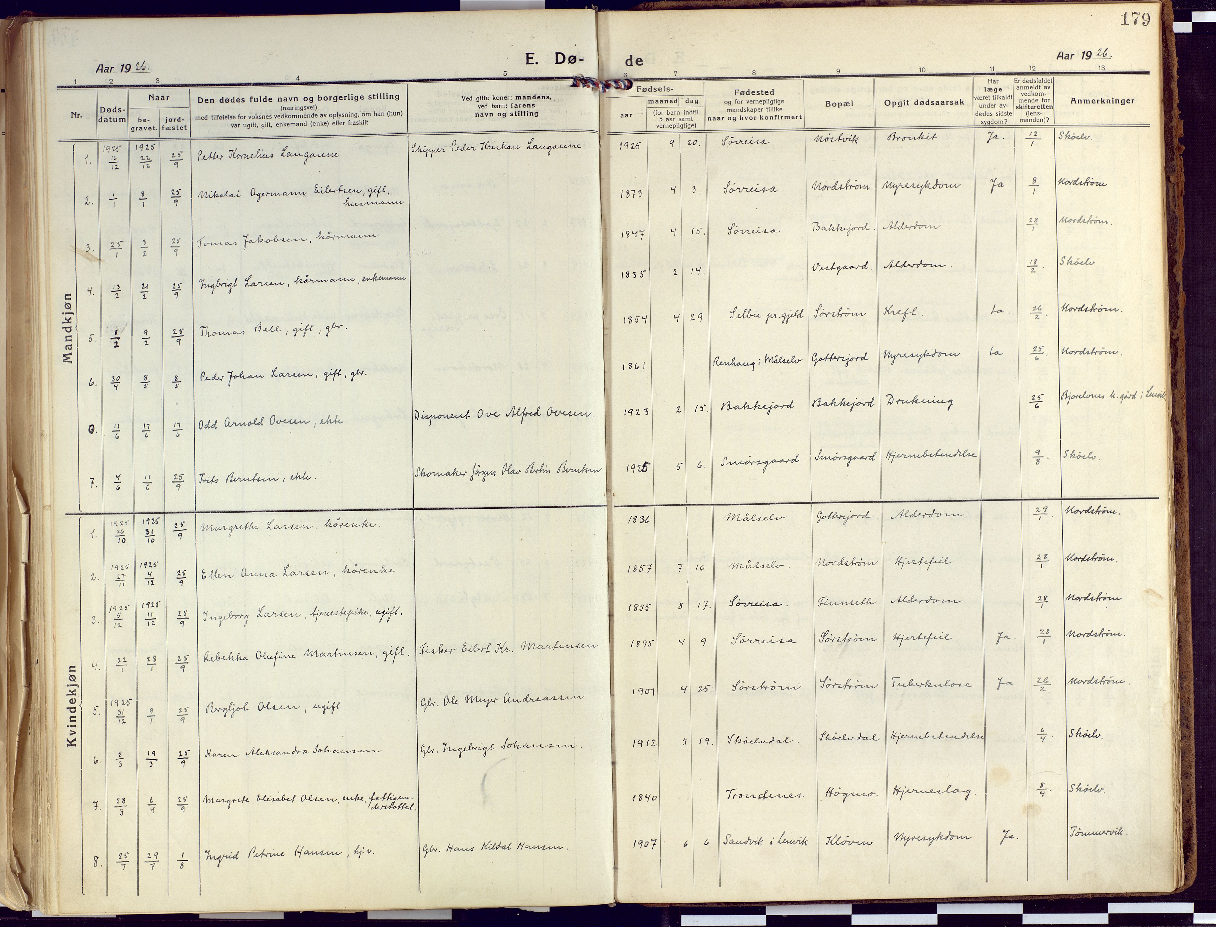 Tranøy sokneprestkontor, SATØ/S-1313/I/Ia/Iaa/L0015kirke: Parish register (official) no. 15, 1919-1928, p. 179