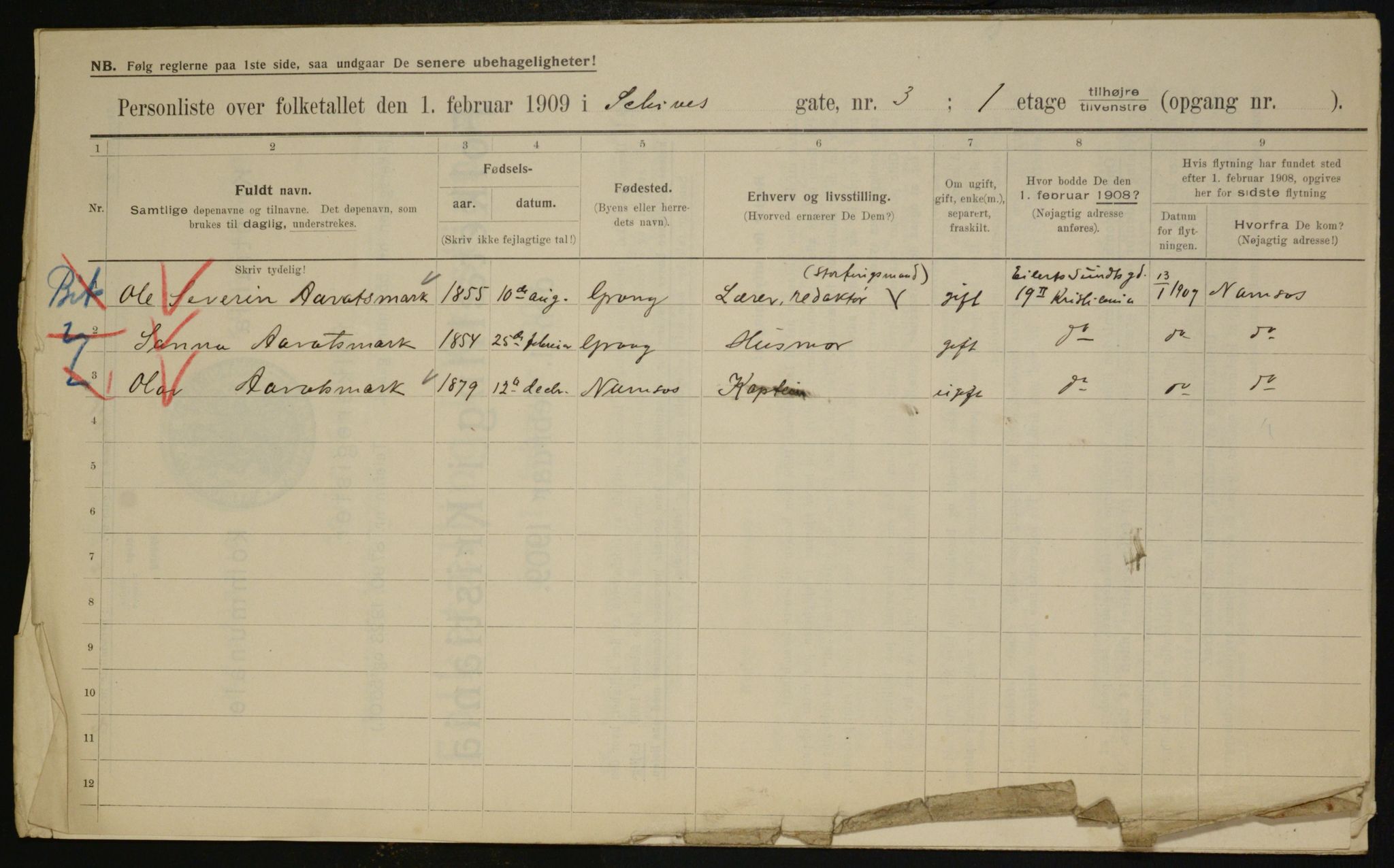 OBA, Municipal Census 1909 for Kristiania, 1909, p. 81425