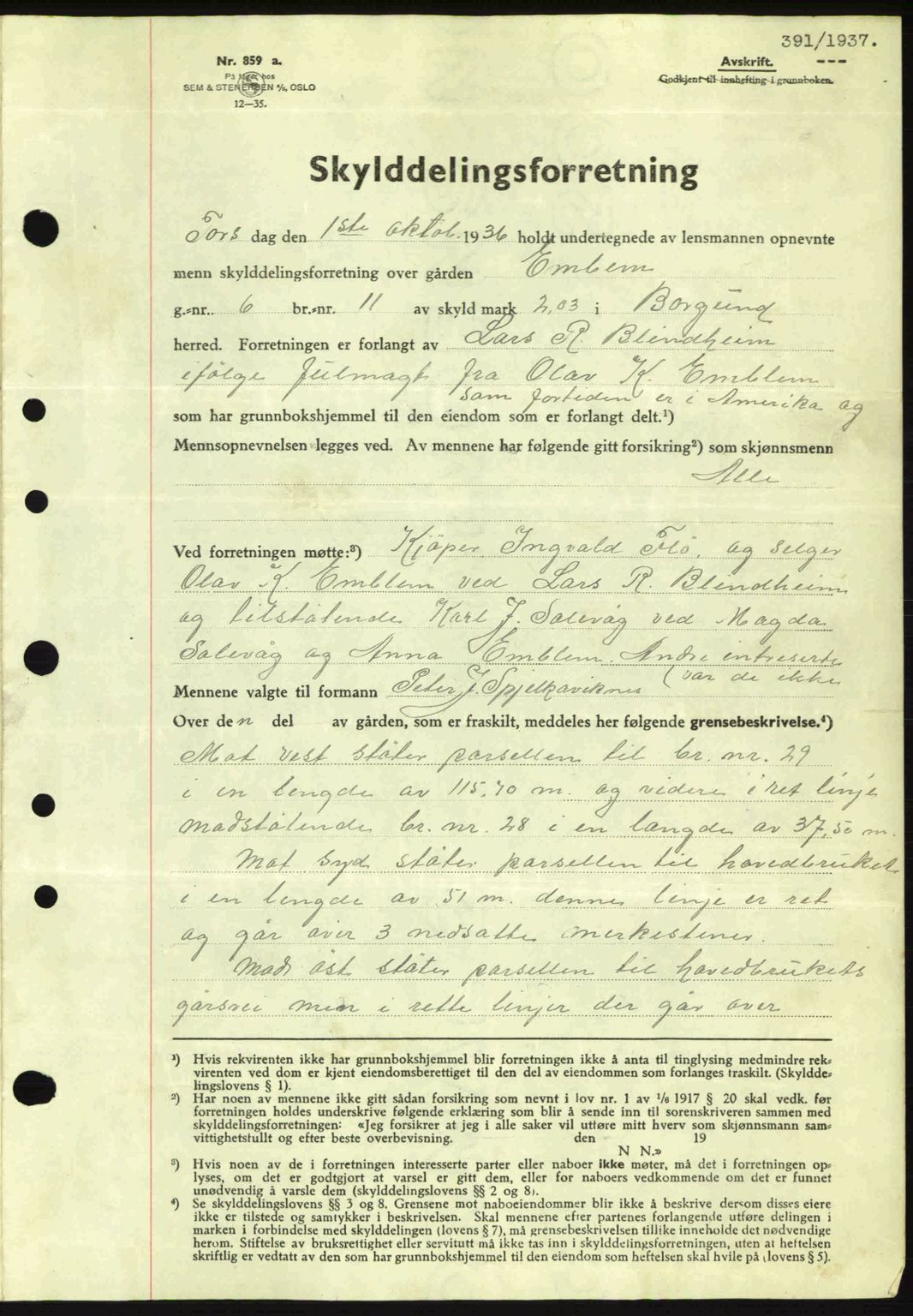 Nordre Sunnmøre sorenskriveri, AV/SAT-A-0006/1/2/2C/2Ca: Mortgage book no. A2, 1936-1937, Diary no: : 391/1937