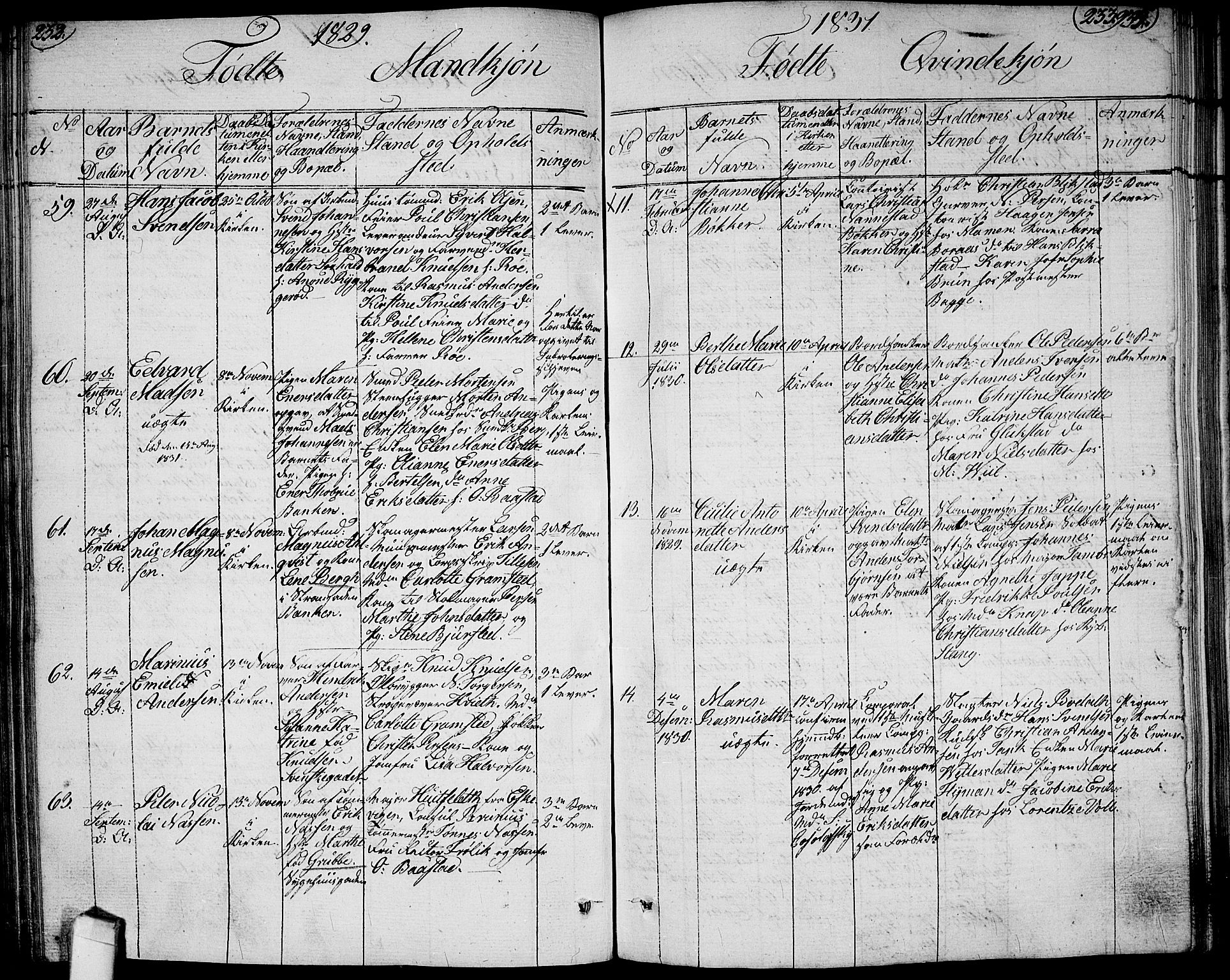Halden prestekontor Kirkebøker, AV/SAO-A-10909/G/Ga/L0002: Parish register (copy) no. 2, 1821-1834, p. 232-233