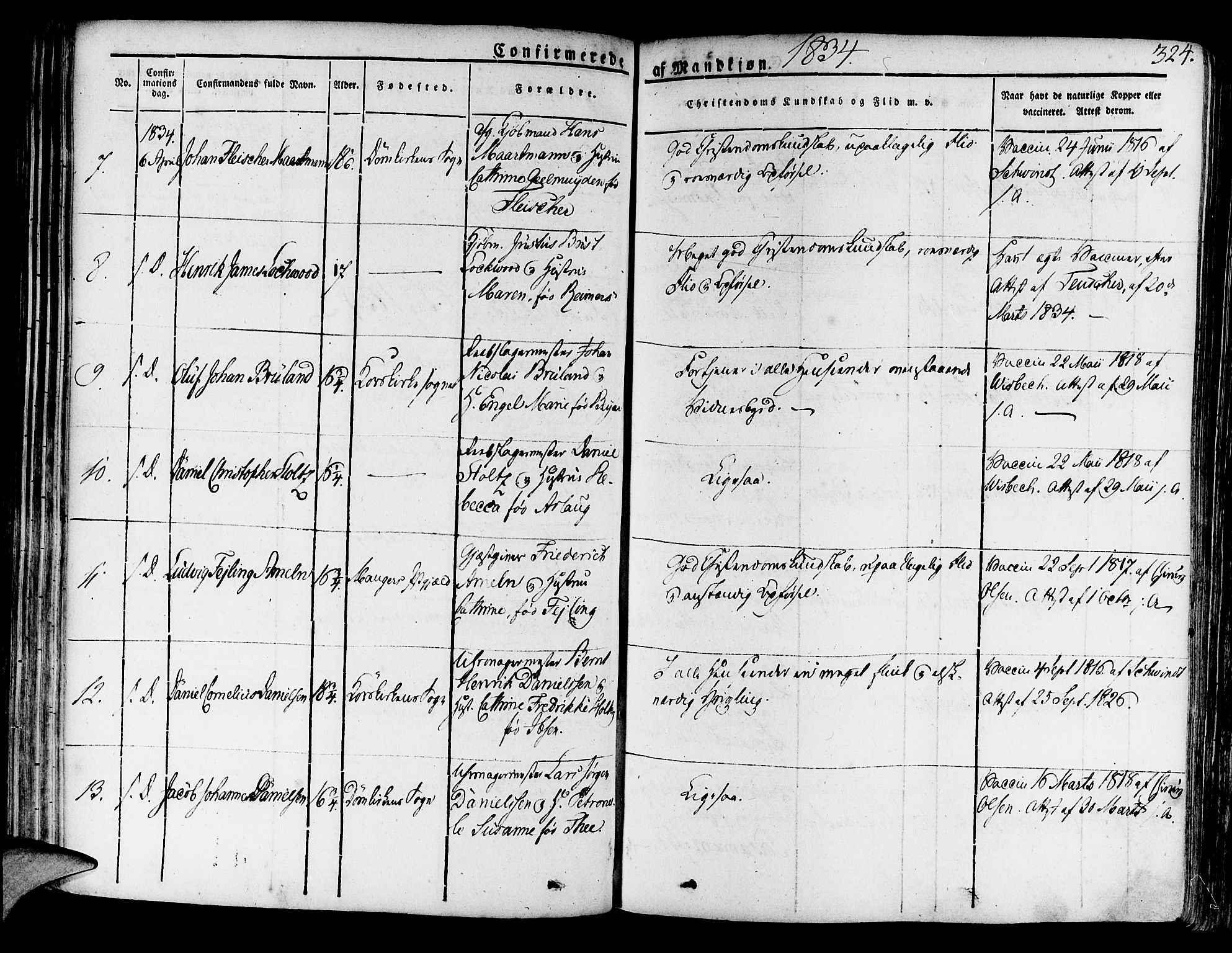 Korskirken sokneprestembete, AV/SAB-A-76101/H/Haa/L0014: Parish register (official) no. A 14, 1823-1835, p. 324