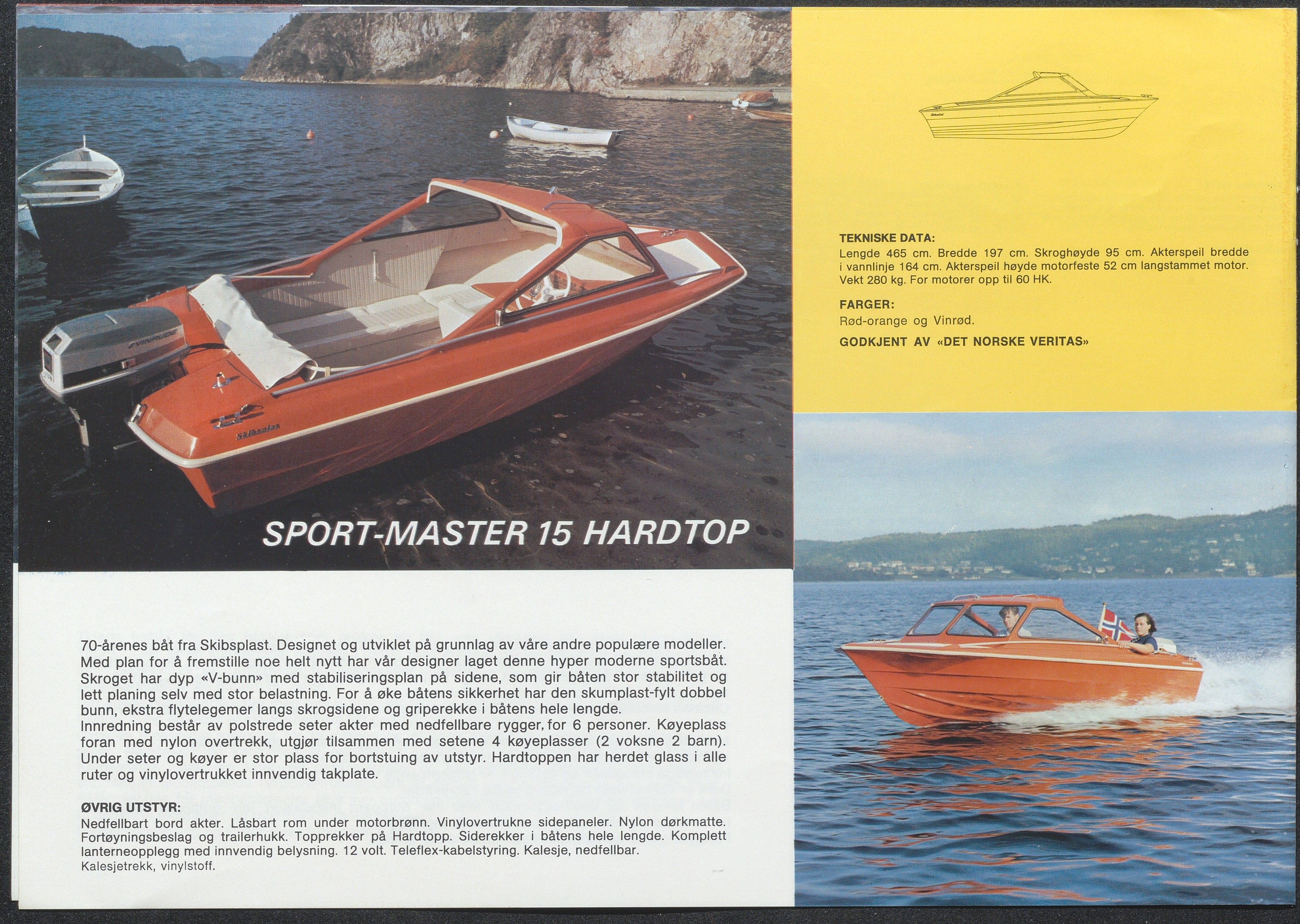 Skibsplast, AAKS/PA-2968/01/X/X01/L0001/0011: Brosjyrer / Seamaster 17 Tour-cruiser (1970-1976). Seamaster 17 Hardtop (1970/71-1975). Sport-Master 15 Hardtop (1970-1986). Sport-Master 15 VS (1971-1987). Sportsmann 14 (1971-1989). 19' Family-ship (1976-1984). 19' Sport-ship (1973-1984), 1970-1989