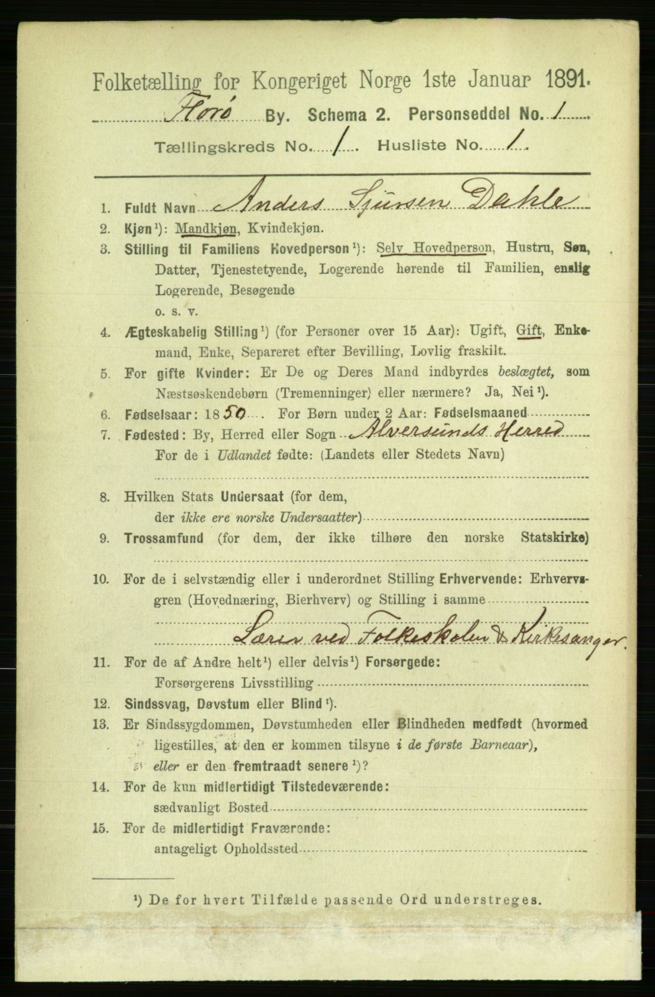 RA, 1891 census for 1401 Florø, 1891, p. 134