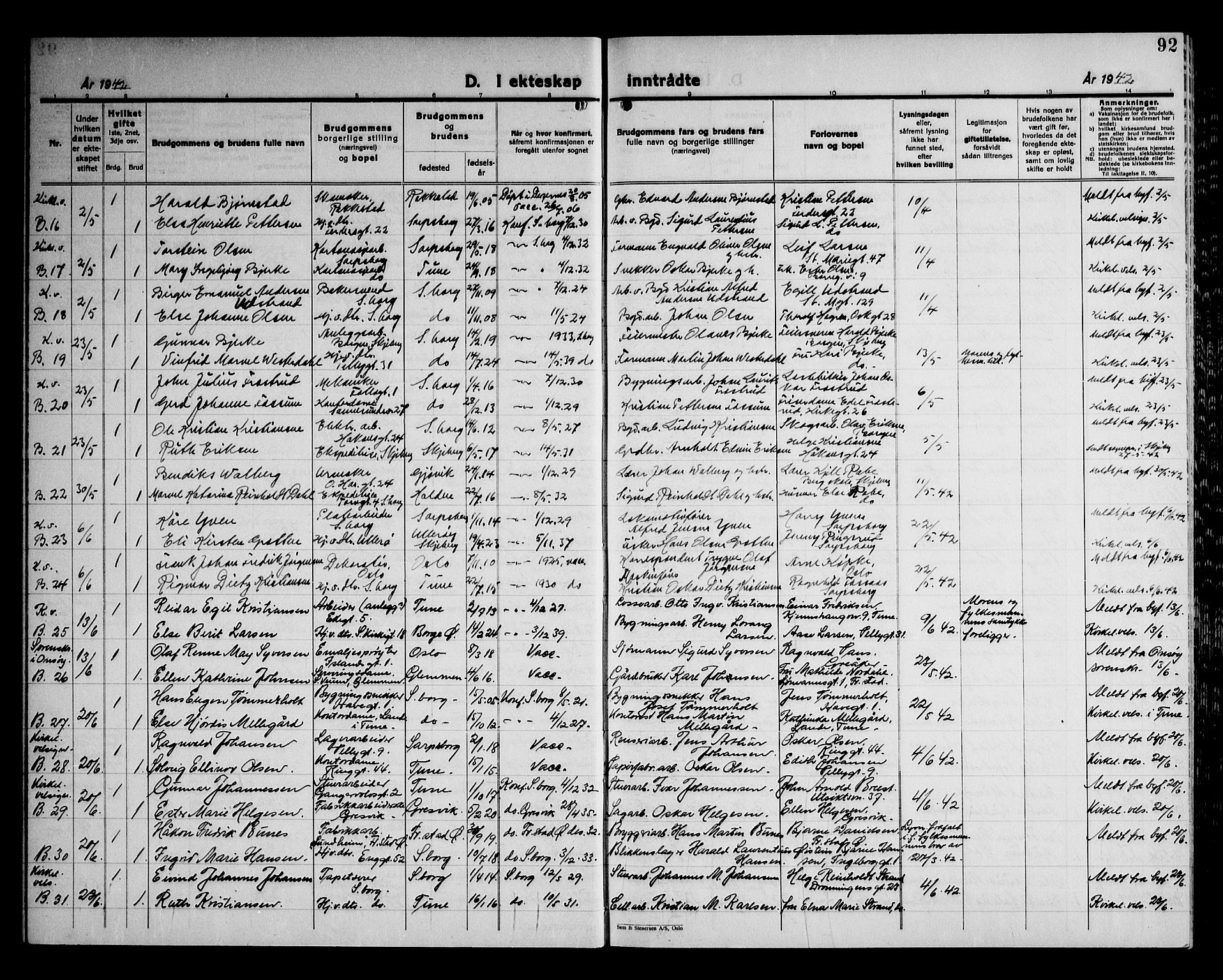 Sarpsborg prestekontor Kirkebøker, SAO/A-2006/G/Ga/L0004: Parish register (copy) no. 4, 1929-1949, p. 92