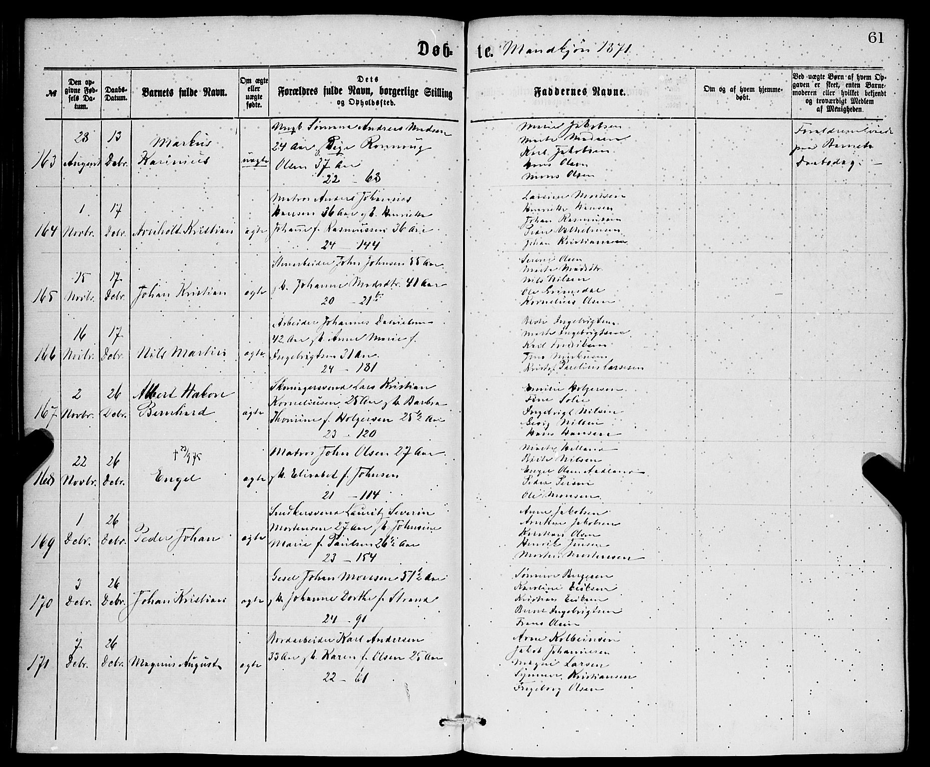 Korskirken sokneprestembete, SAB/A-76101/H/Hab: Parish register (copy) no. B 6, 1869-1874, p. 61