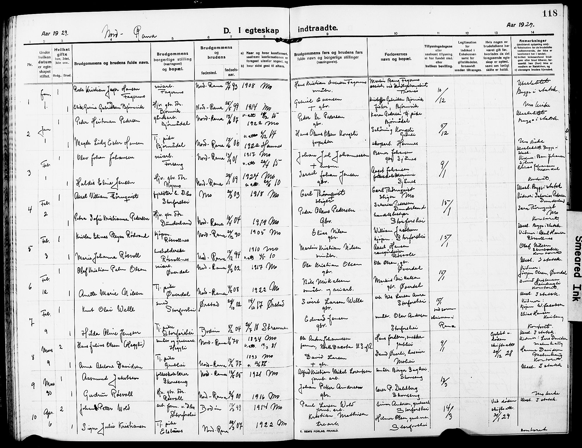 Ministerialprotokoller, klokkerbøker og fødselsregistre - Nordland, AV/SAT-A-1459/827/L0424: Parish register (copy) no. 827C13, 1921-1930, p. 118