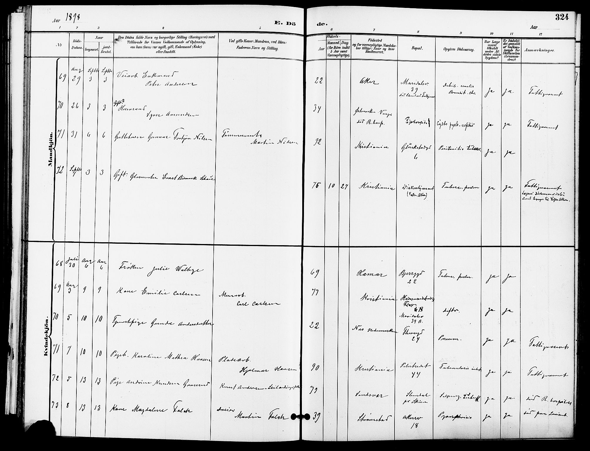 Gamle Aker prestekontor Kirkebøker, AV/SAO-A-10617a/F/L0011: Parish register (official) no. 11, 1896-1901, p. 324