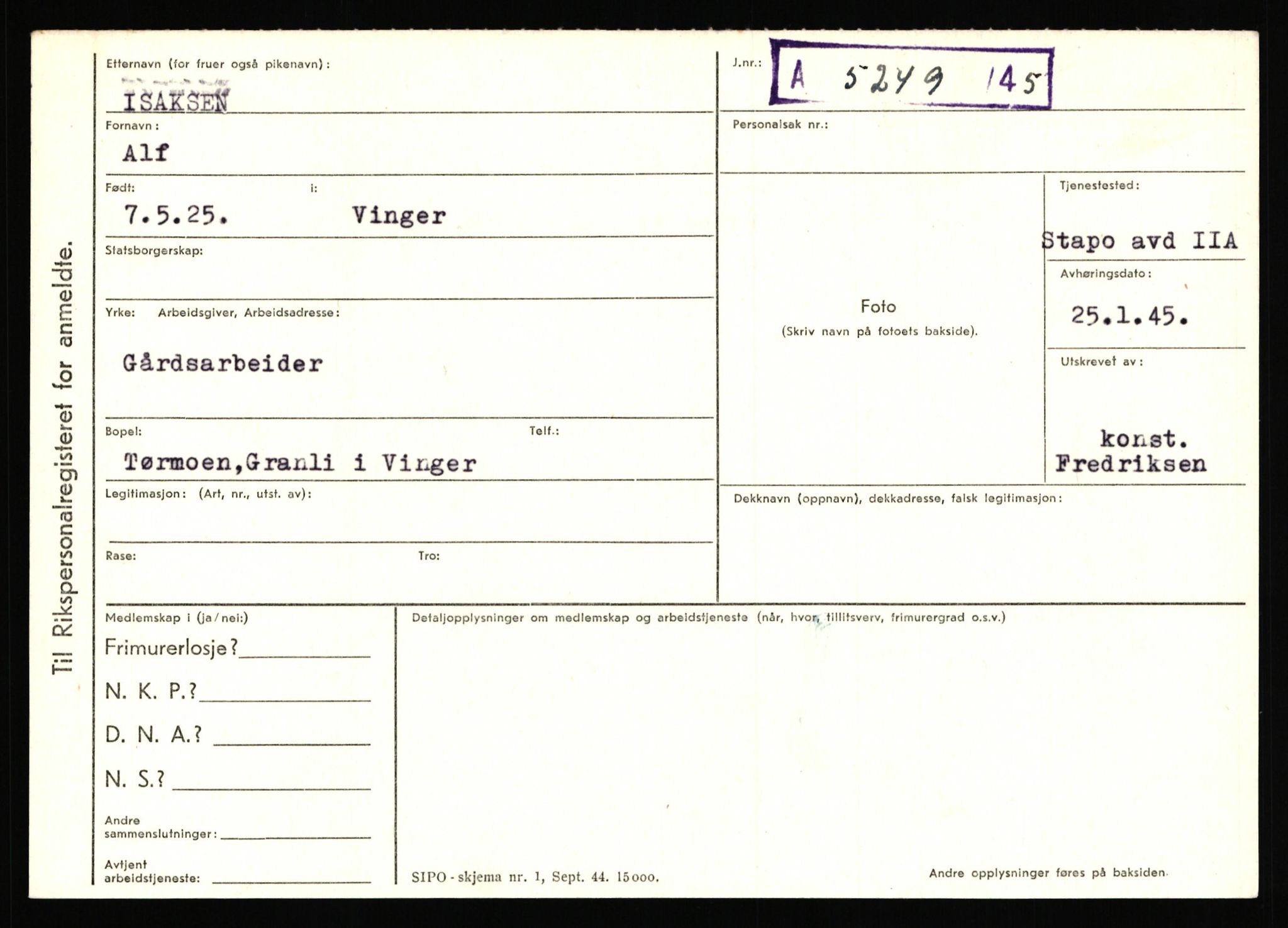 Statspolitiet - Hovedkontoret / Osloavdelingen, AV/RA-S-1329/C/Ca/L0007: Hol - Joelsen, 1943-1945, p. 2463