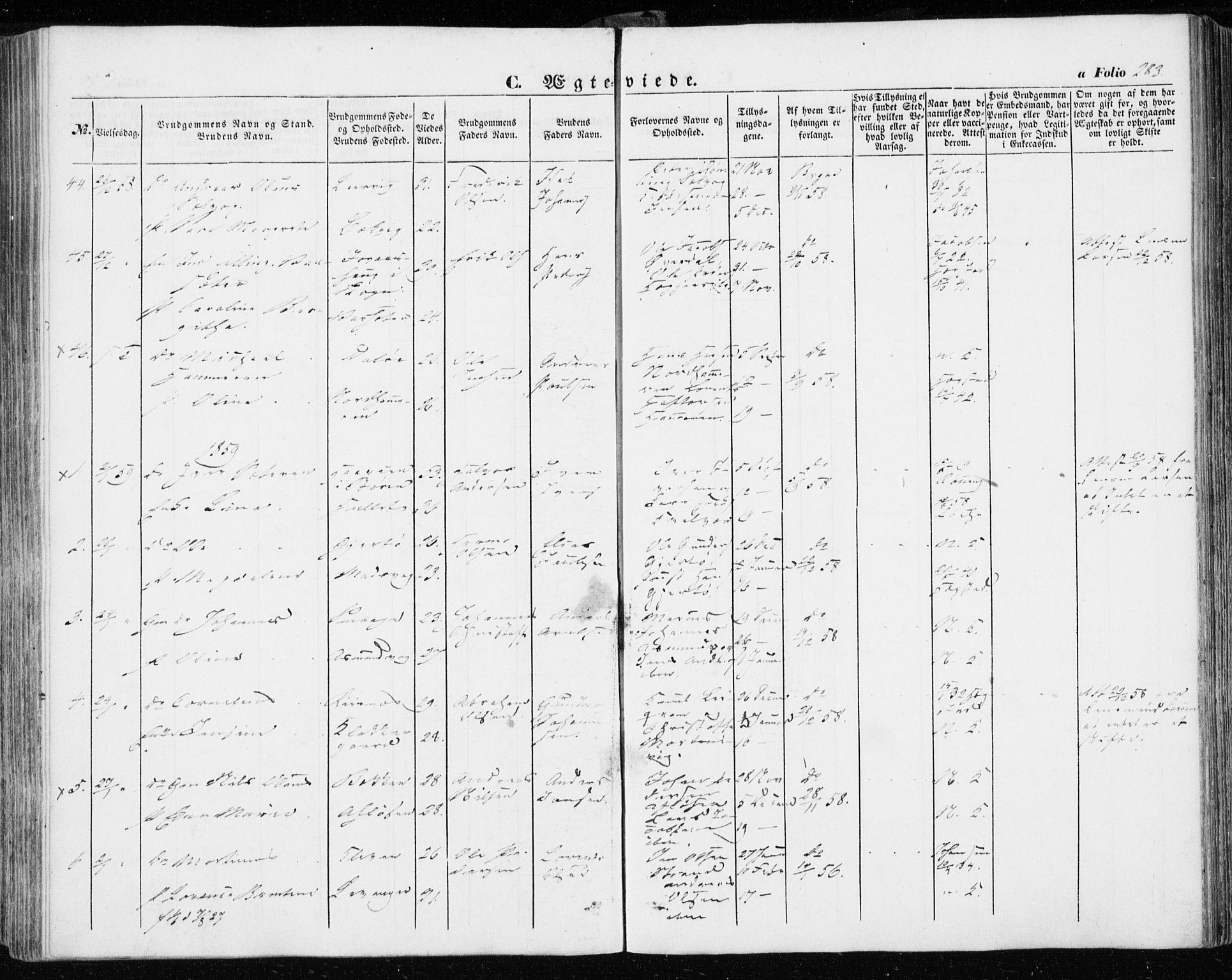 Ministerialprotokoller, klokkerbøker og fødselsregistre - Sør-Trøndelag, SAT/A-1456/634/L0530: Parish register (official) no. 634A06, 1852-1860, p. 283
