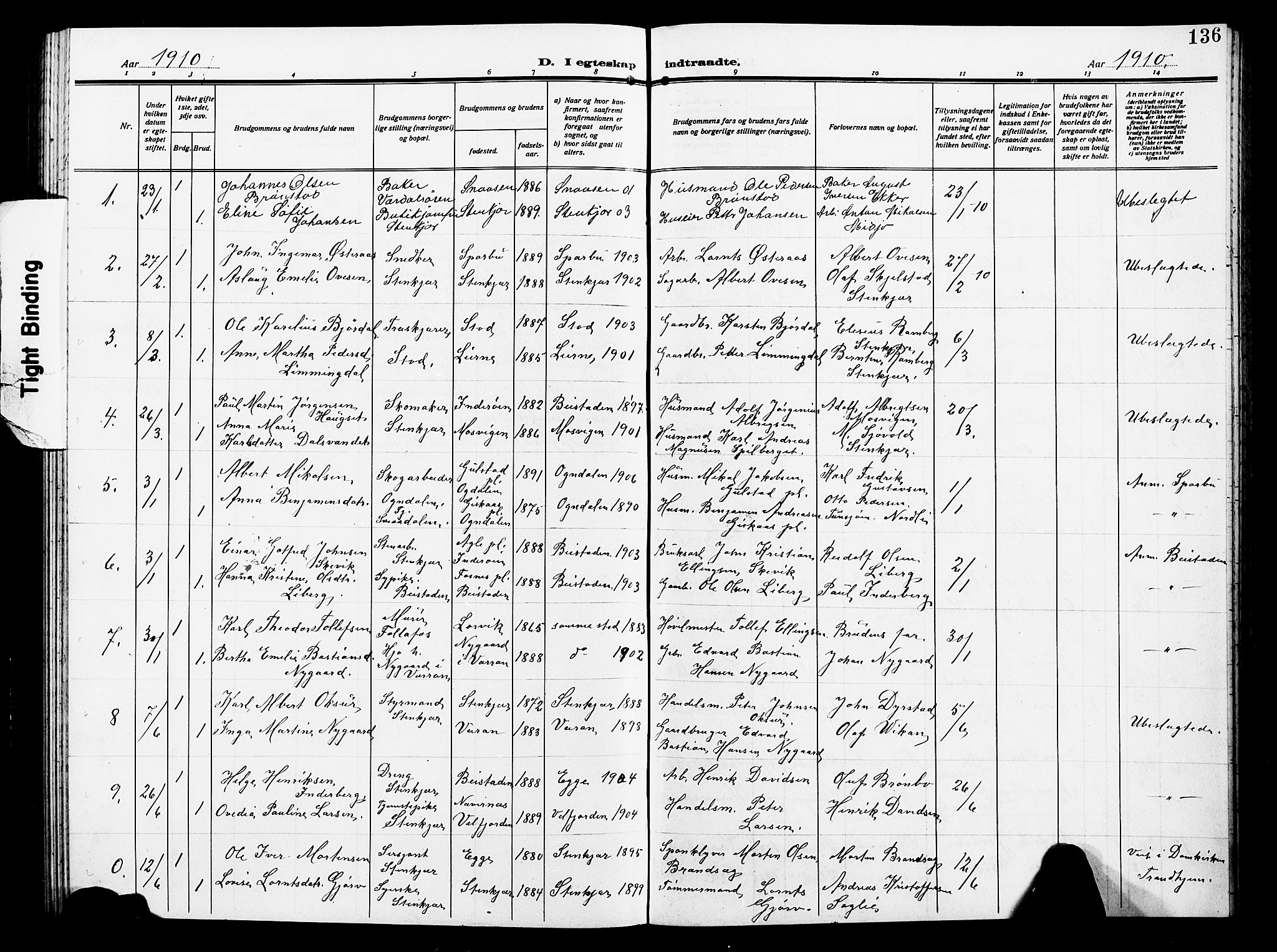 Ministerialprotokoller, klokkerbøker og fødselsregistre - Nord-Trøndelag, SAT/A-1458/739/L0376: Parish register (copy) no. 739C04, 1908-1917, p. 136