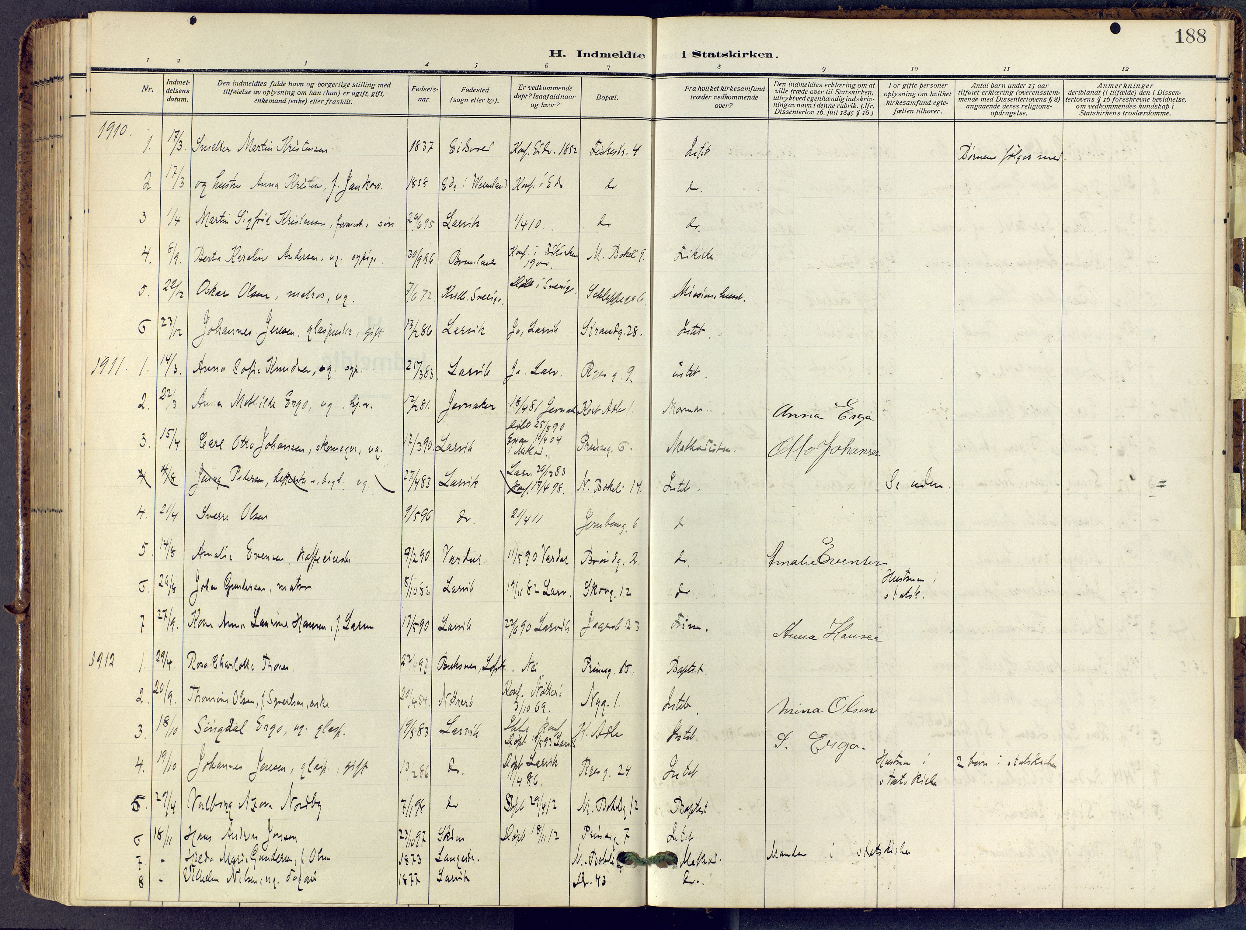 Larvik kirkebøker, AV/SAKO-A-352/F/Fa/L0013: Parish register (official) no. I 13, 1910-1960, p. 188