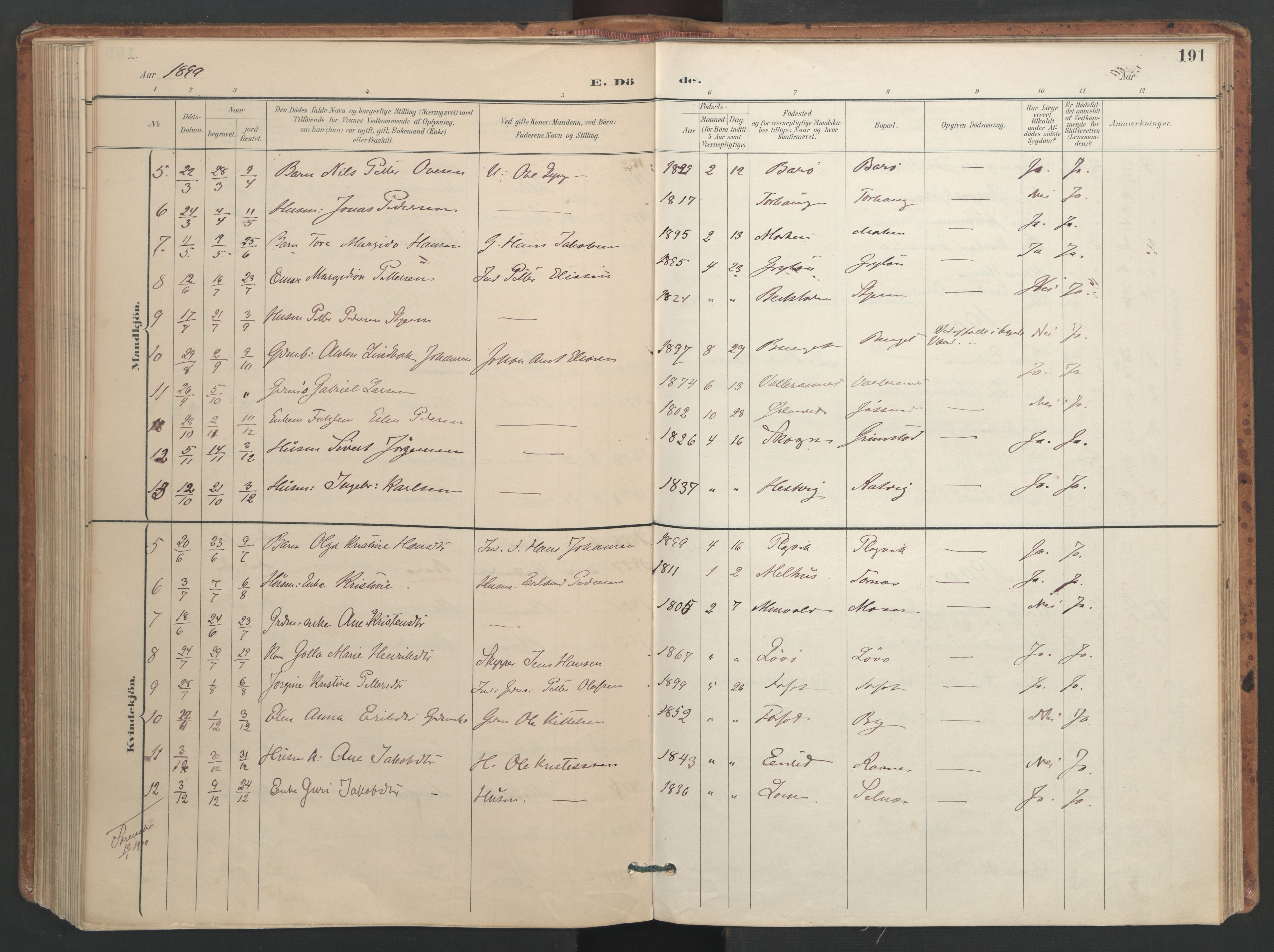 Ministerialprotokoller, klokkerbøker og fødselsregistre - Sør-Trøndelag, SAT/A-1456/655/L0681: Parish register (official) no. 655A10, 1895-1907, p. 191