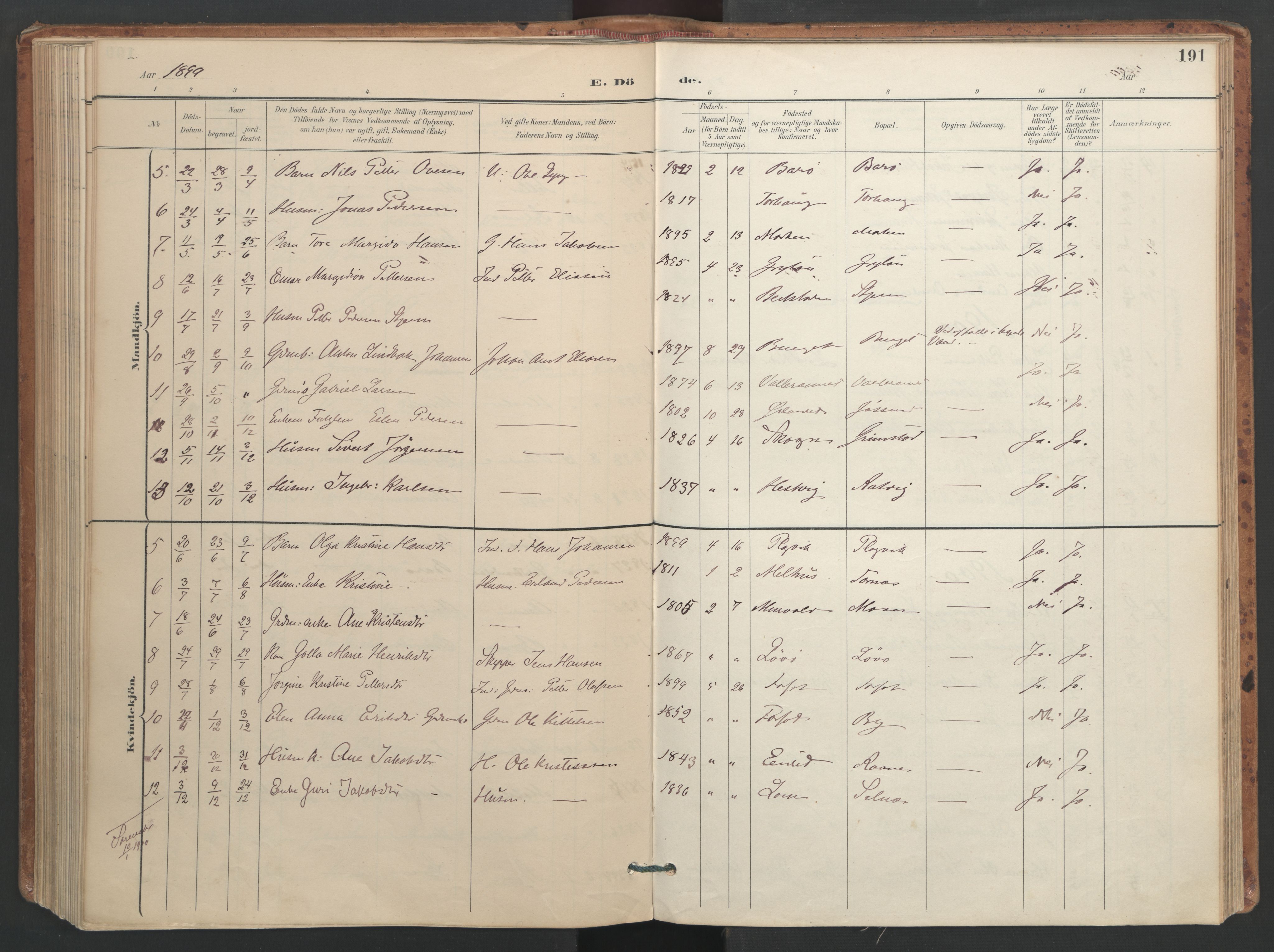 Ministerialprotokoller, klokkerbøker og fødselsregistre - Sør-Trøndelag, AV/SAT-A-1456/655/L0681: Parish register (official) no. 655A10, 1895-1907, p. 191