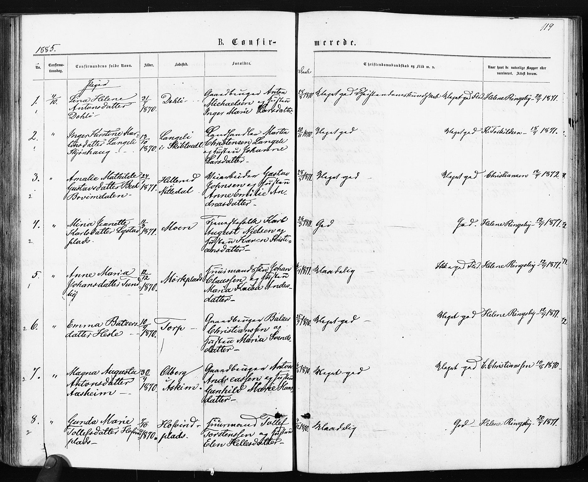 Spydeberg prestekontor Kirkebøker, AV/SAO-A-10924/F/Fa/L0007: Parish register (official) no. I 7, 1875-1885, p. 119