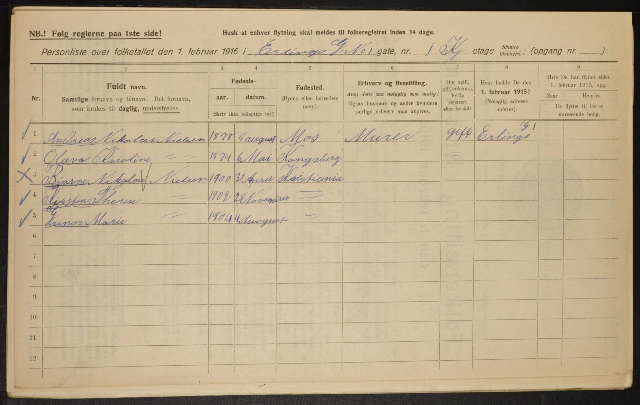 OBA, Municipal Census 1916 for Kristiania, 1916, p. 22357