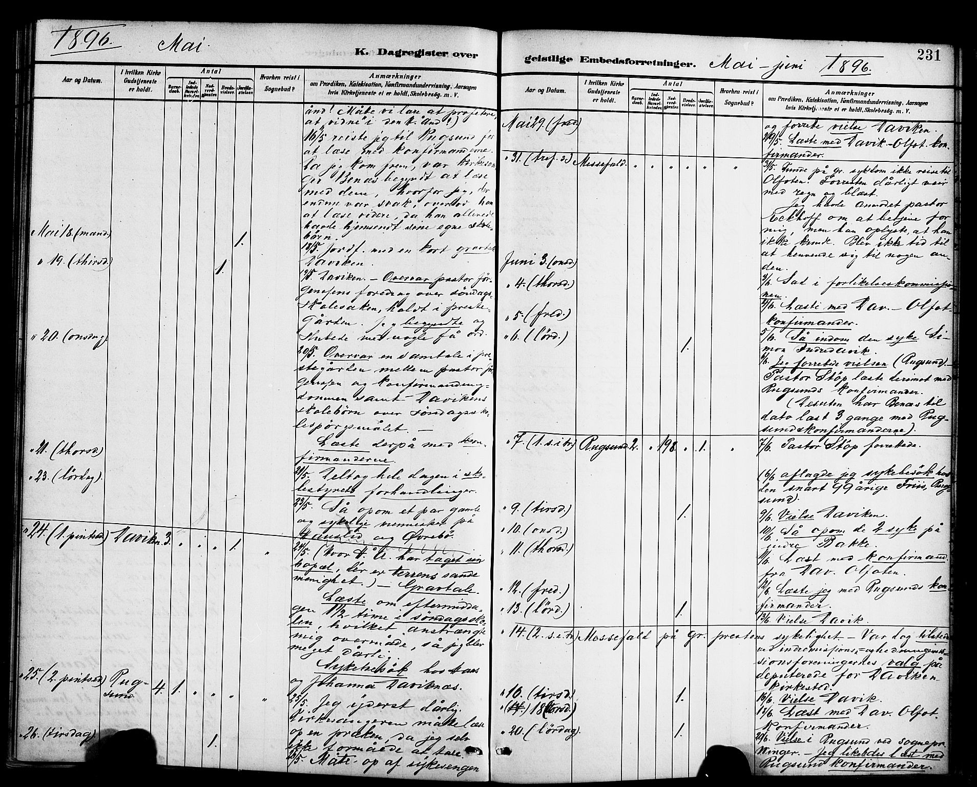 Davik sokneprestembete, SAB/A-79701/H/Haa/Haab/L0001: Parish register (official) no. B 1, 1882-1900, p. 231