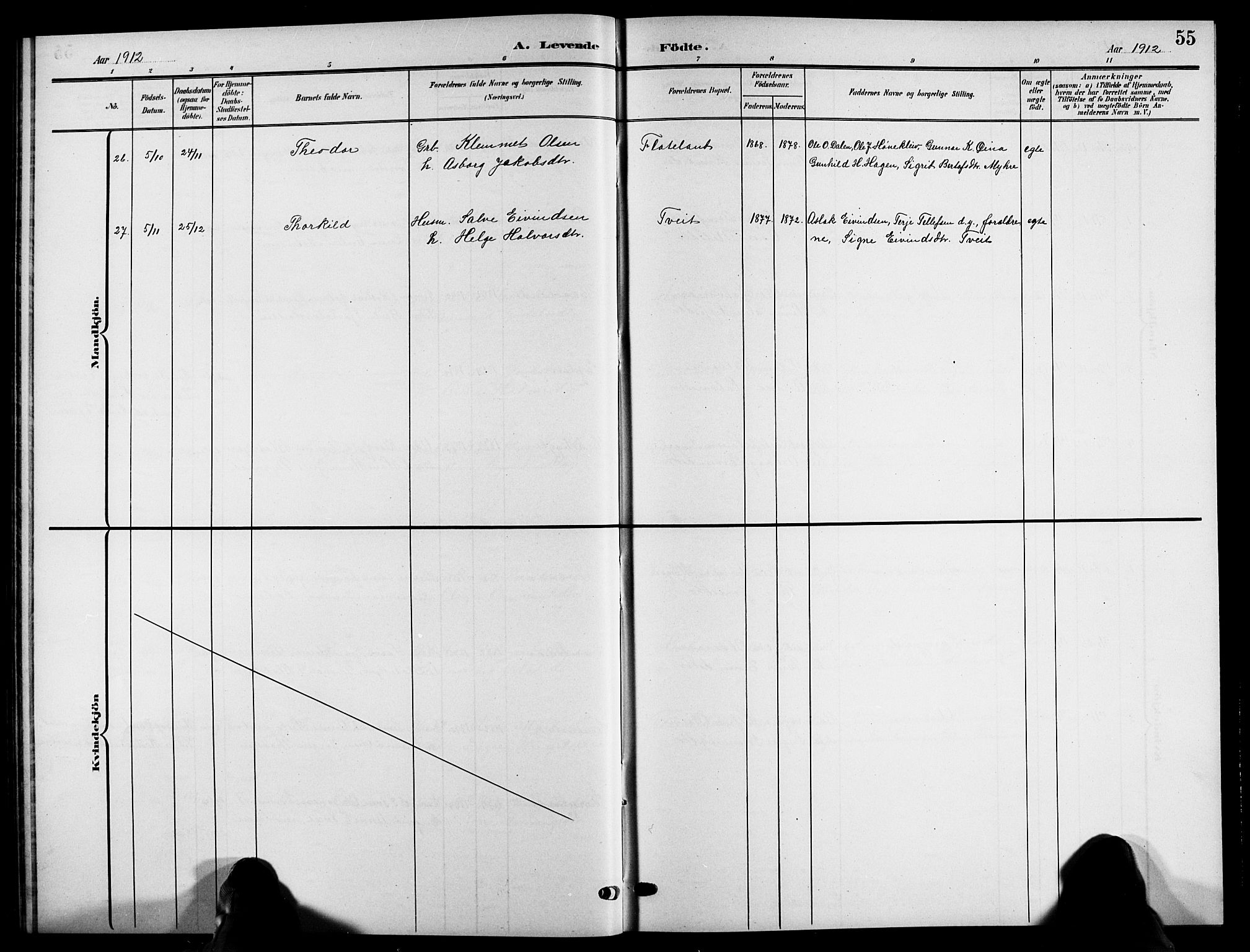 Åmli sokneprestkontor, SAK/1111-0050/F/Fb/Fbc/L0005: Parish register (copy) no. B 5, 1903-1916, p. 55