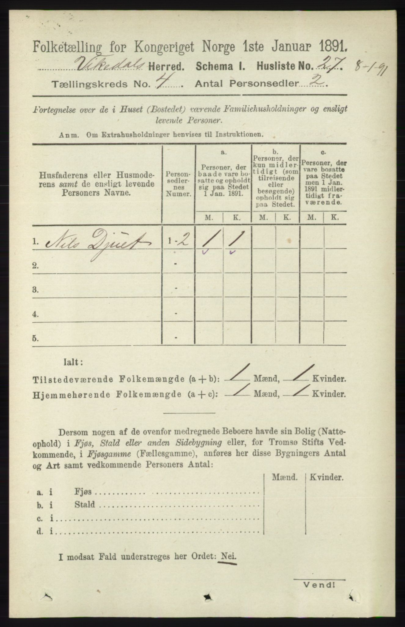 RA, 1891 census for 1157 Vikedal, 1891, p. 924