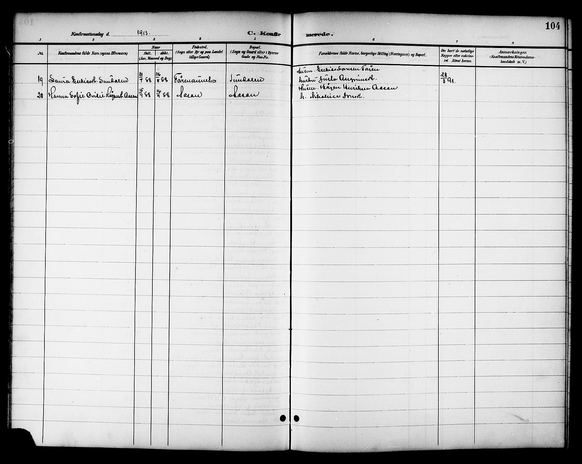 Ministerialprotokoller, klokkerbøker og fødselsregistre - Nord-Trøndelag, SAT/A-1458/714/L0135: Parish register (copy) no. 714C04, 1899-1918, p. 104
