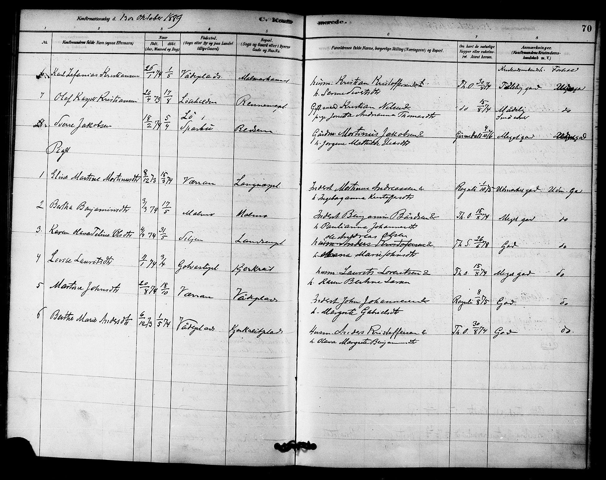 Ministerialprotokoller, klokkerbøker og fødselsregistre - Nord-Trøndelag, AV/SAT-A-1458/745/L0429: Parish register (official) no. 745A01, 1878-1894, p. 70