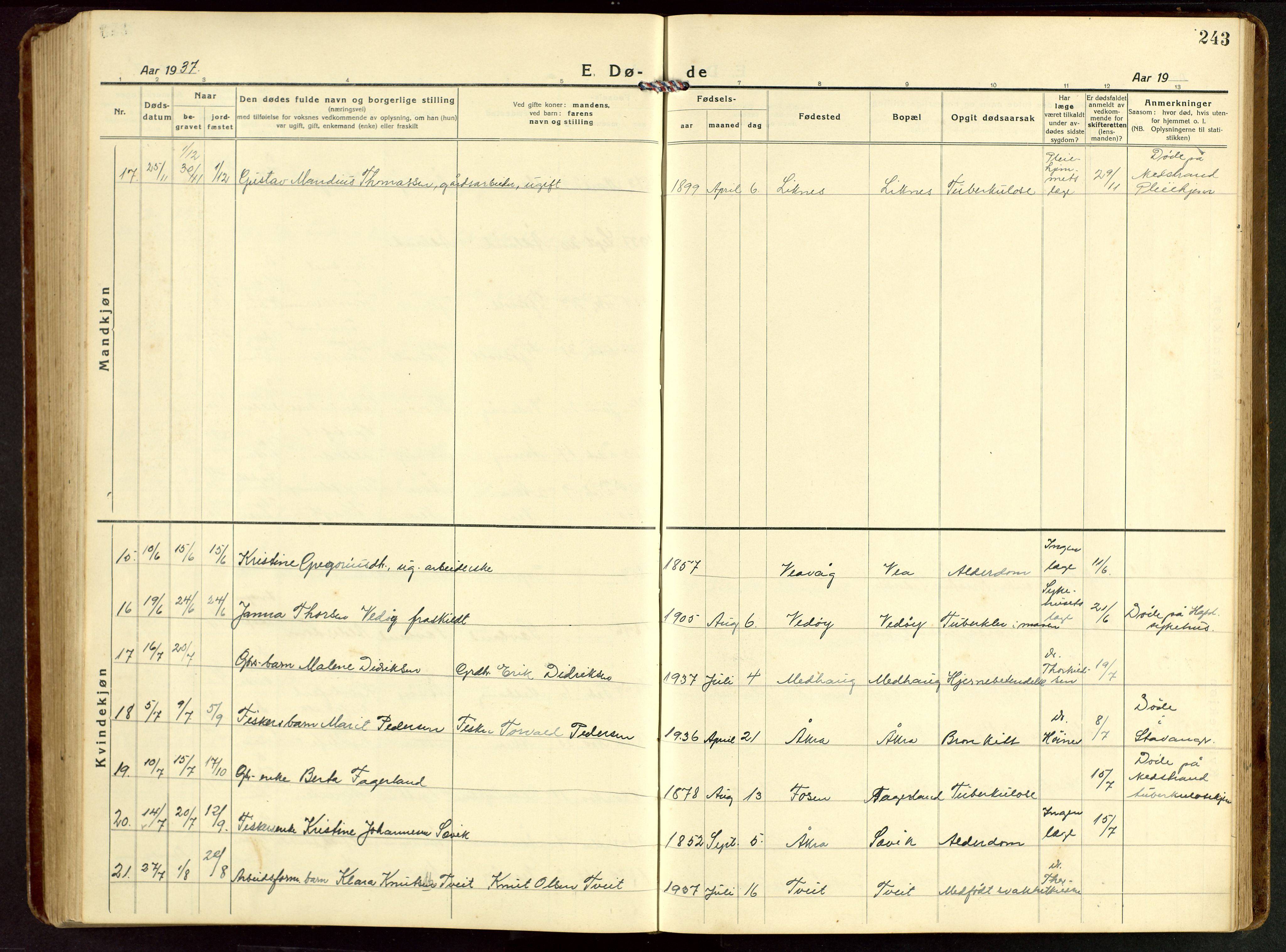 Kopervik sokneprestkontor, AV/SAST-A-101850/H/Ha/Hab/L0014: Parish register (copy) no. B 14, 1922-1947, p. 243