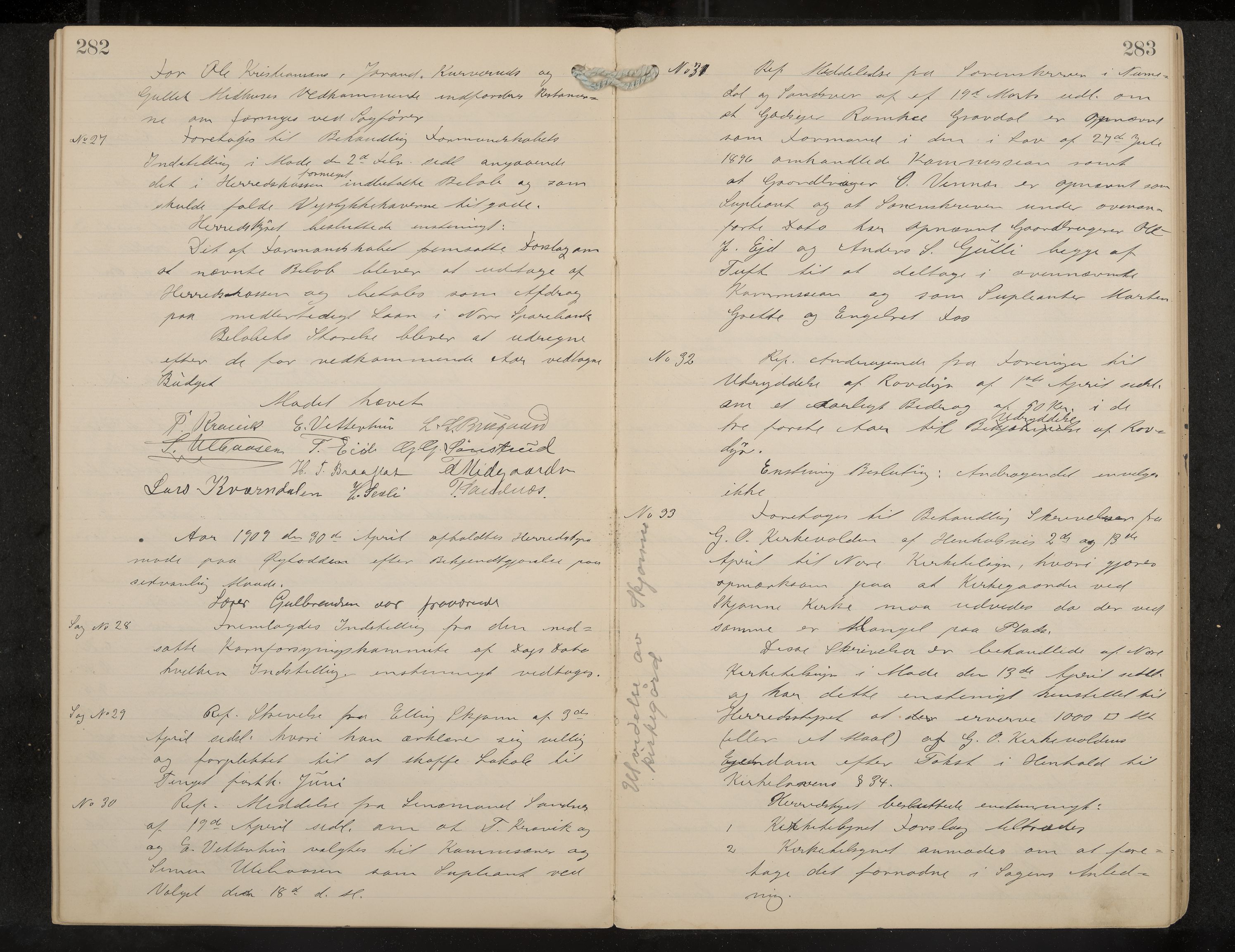 Nore formannskap og sentraladministrasjon, IKAK/0633021-2/A/Aa/L0001: Møtebok, 1901-1911, p. 282-283