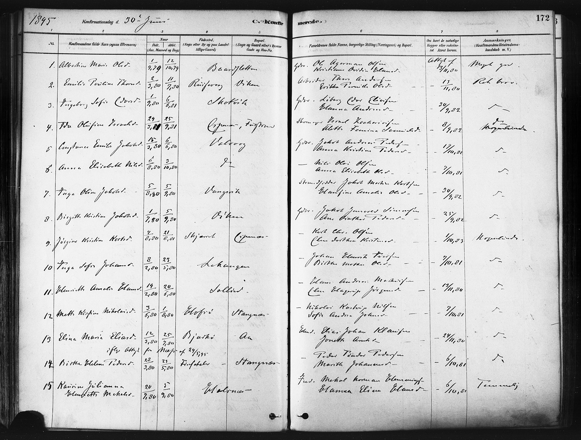 Tranøy sokneprestkontor, SATØ/S-1313/I/Ia/Iaa/L0009kirke: Parish register (official) no. 9, 1878-1904, p. 172