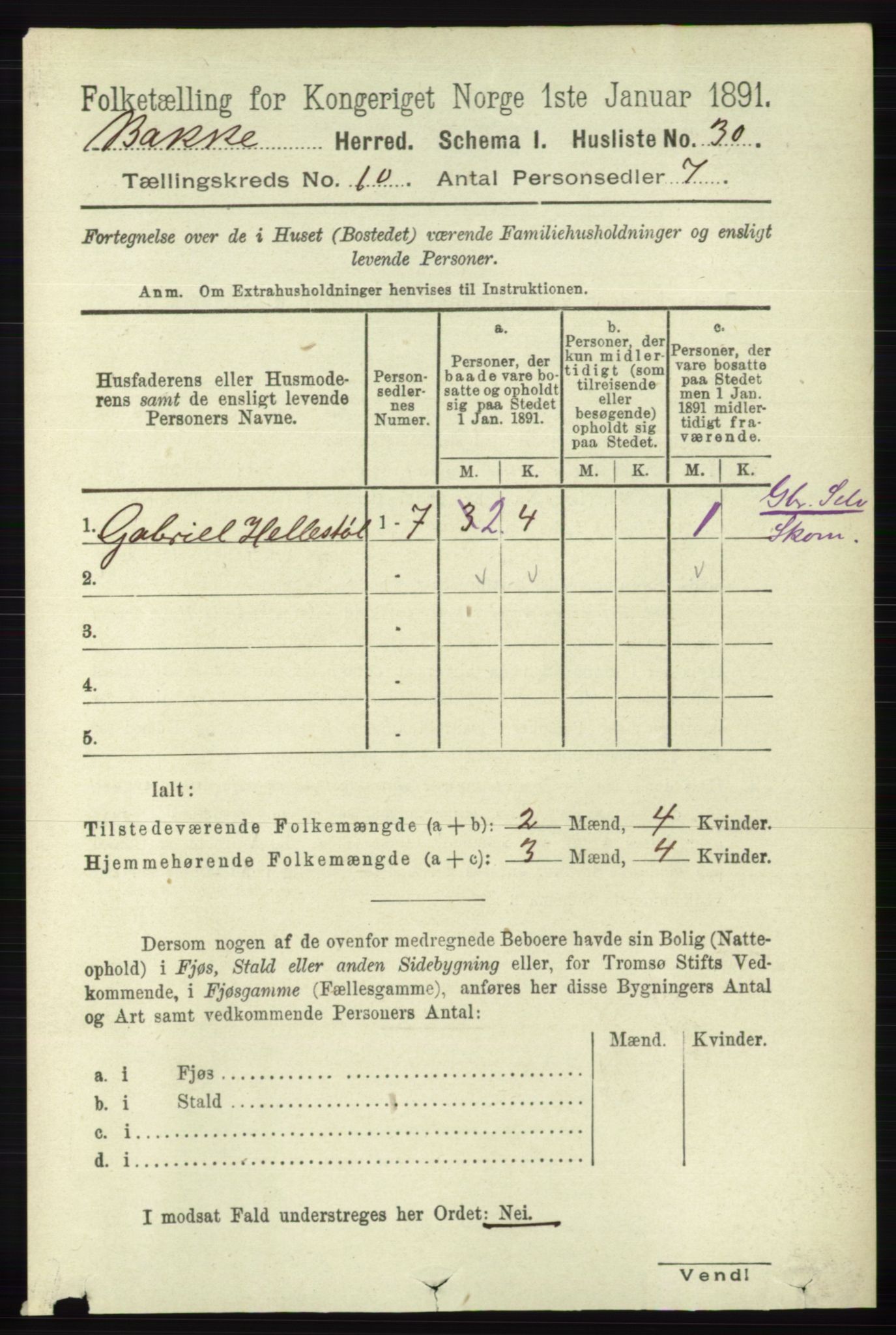 RA, 1891 census for 1045 Bakke, 1891, p. 1994