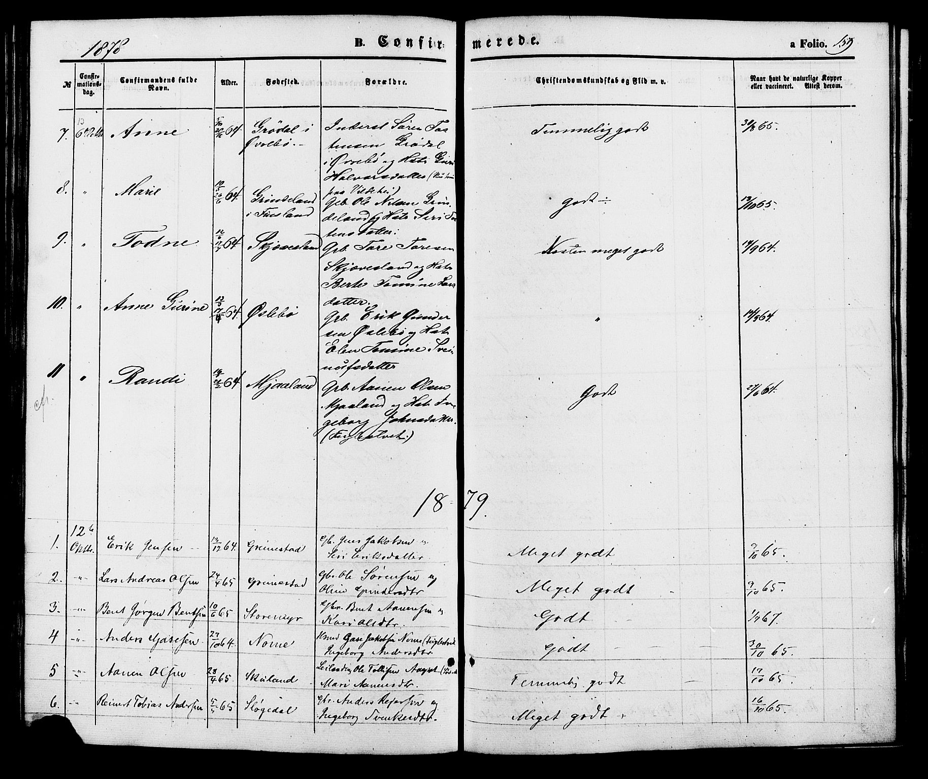 Holum sokneprestkontor, SAK/1111-0022/F/Fa/Fac/L0003: Parish register (official) no. A 3, 1860-1883, p. 159