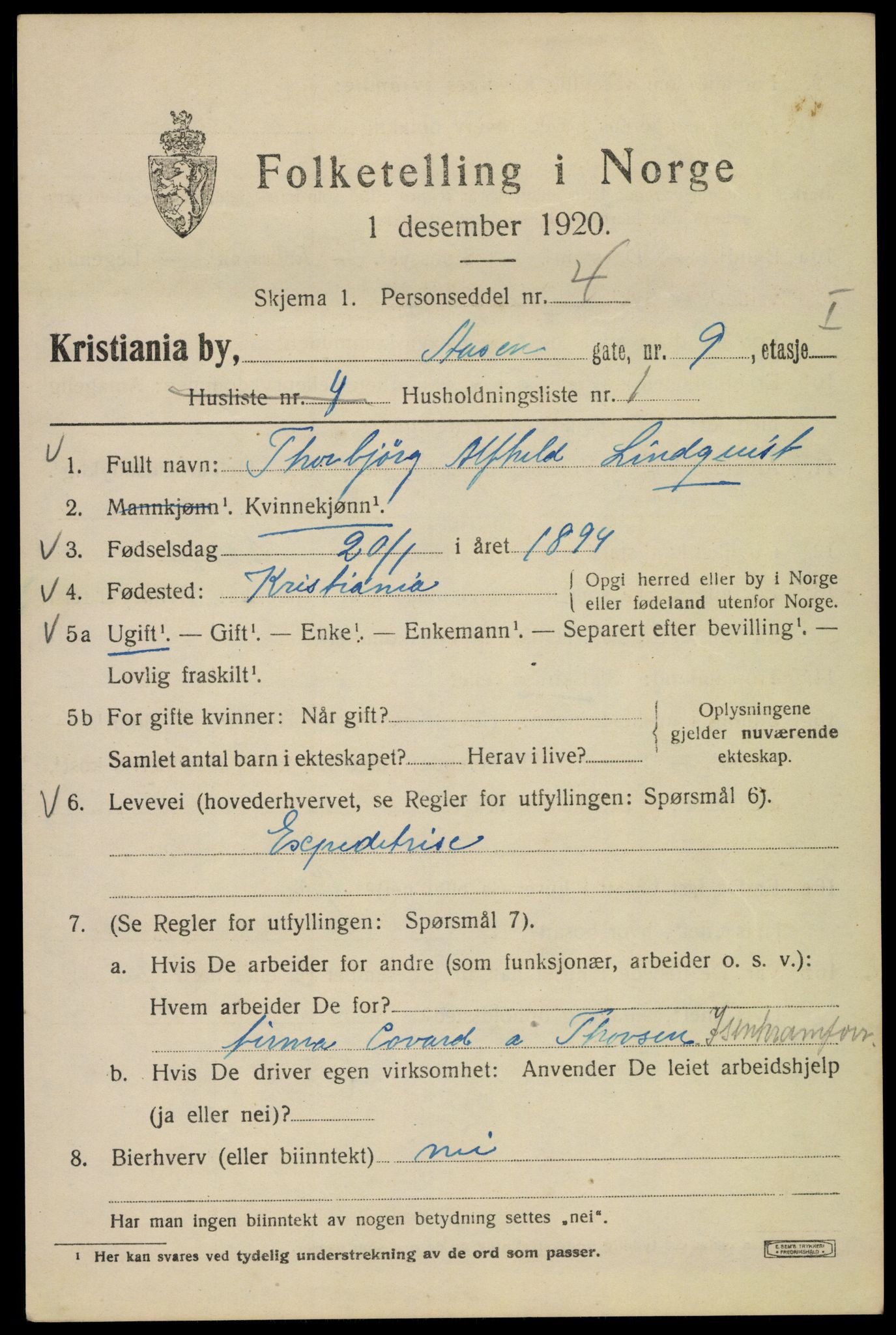 SAO, 1920 census for Kristiania, 1920, p. 136719