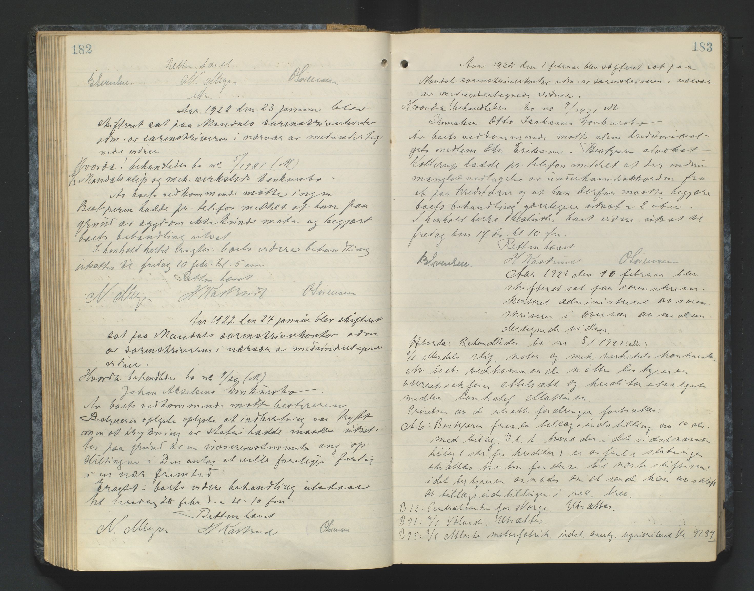 Mandal sorenskriveri, AV/SAK-1221-0005/001/H/Hc/L0084: Skifteforhandlingsprotokoll nr 16, 1921-1924, p. 182-183