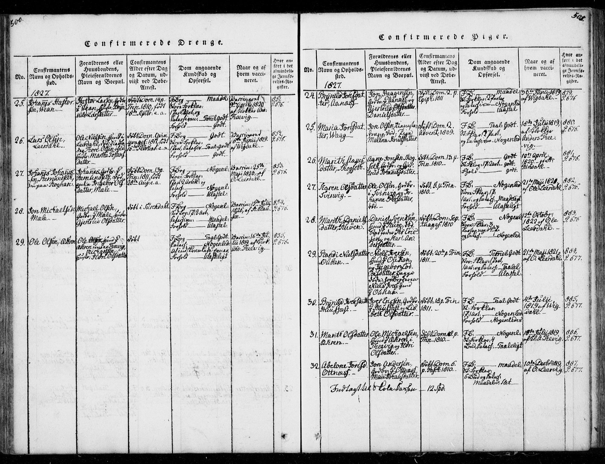 Ministerialprotokoller, klokkerbøker og fødselsregistre - Møre og Romsdal, AV/SAT-A-1454/578/L0903: Parish register (official) no. 578A02, 1819-1838, p. 500-501