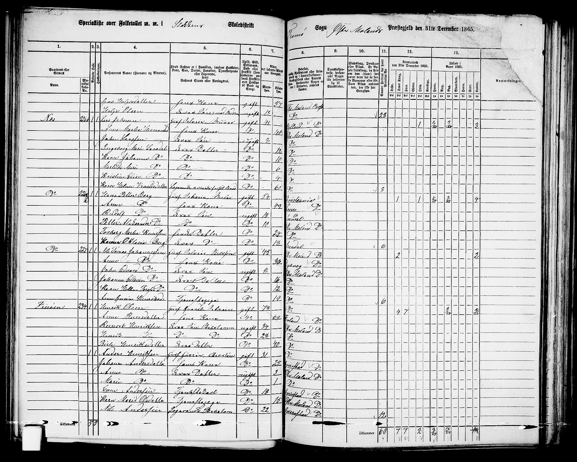 RA, 1865 census for Austre Moland, 1865, p. 140