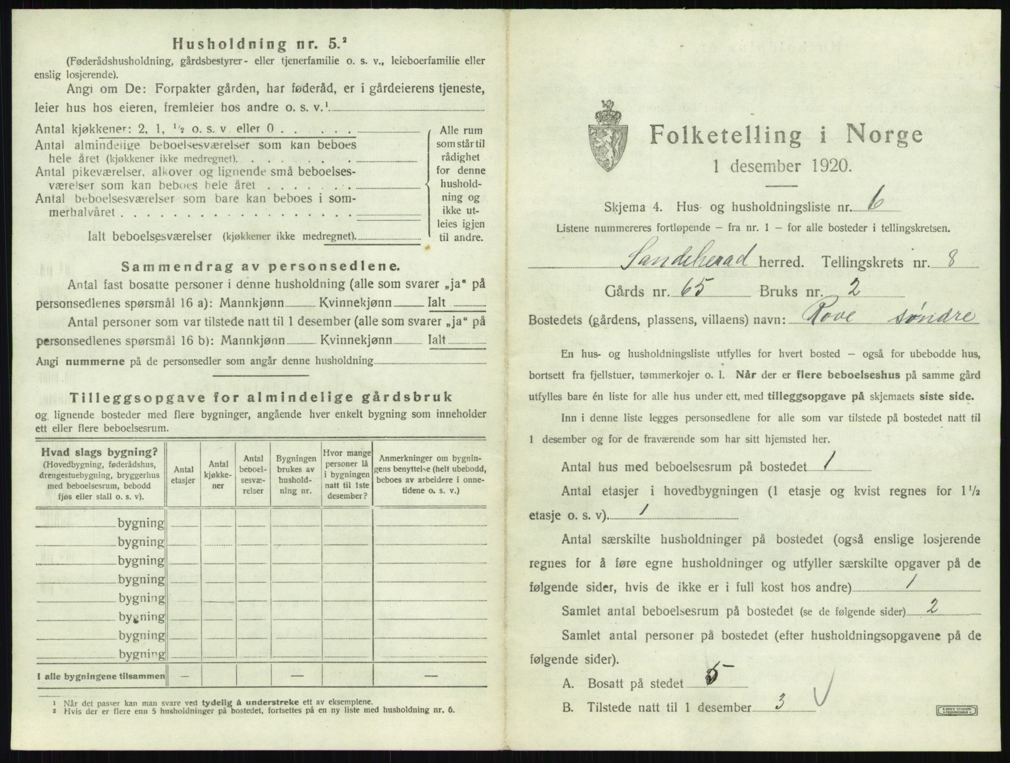 SAKO, 1920 census for Sandeherred, 1920, p. 1604